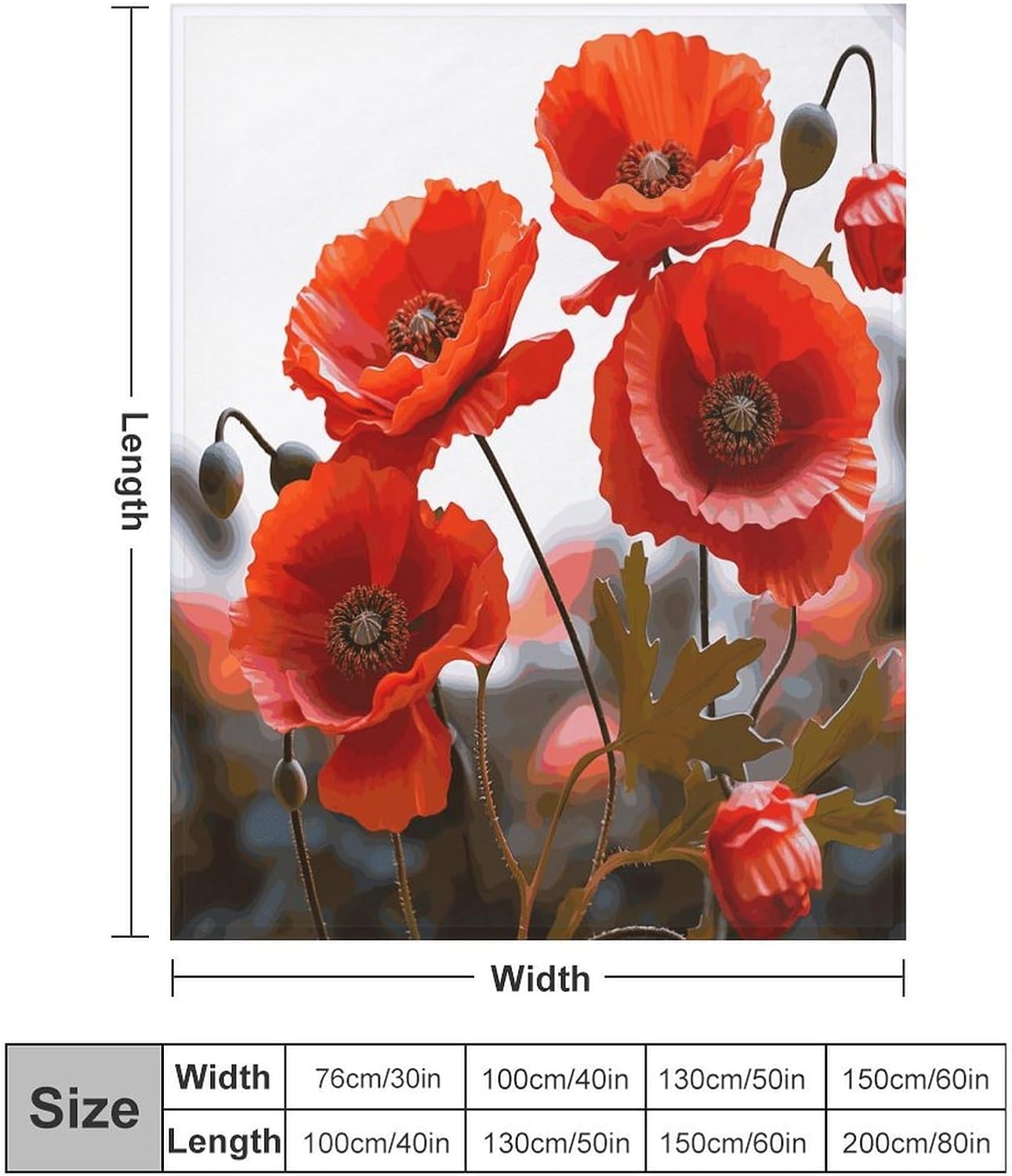 Poppy Flowers Vivid Petals Blanket Super Soft Lightweight Throw Blanket Cute Cozy Warm Bed Blanket Decorative Fuzzy Blanket All-Season Home Decor Gift for Sofa Couch Living Room 50"*60"（130 * 150cm）