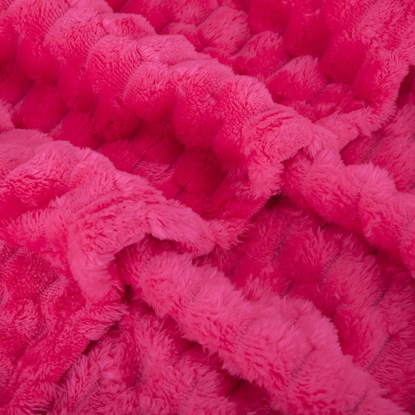 Puncuntex Hot Pink Throw Blanket 60"×80" inches Fuzzy 3D Jacquard Decorative Flannel Fleece Super Soft Plush Cozy Blanket for Couch Sofa Chair Lightweight