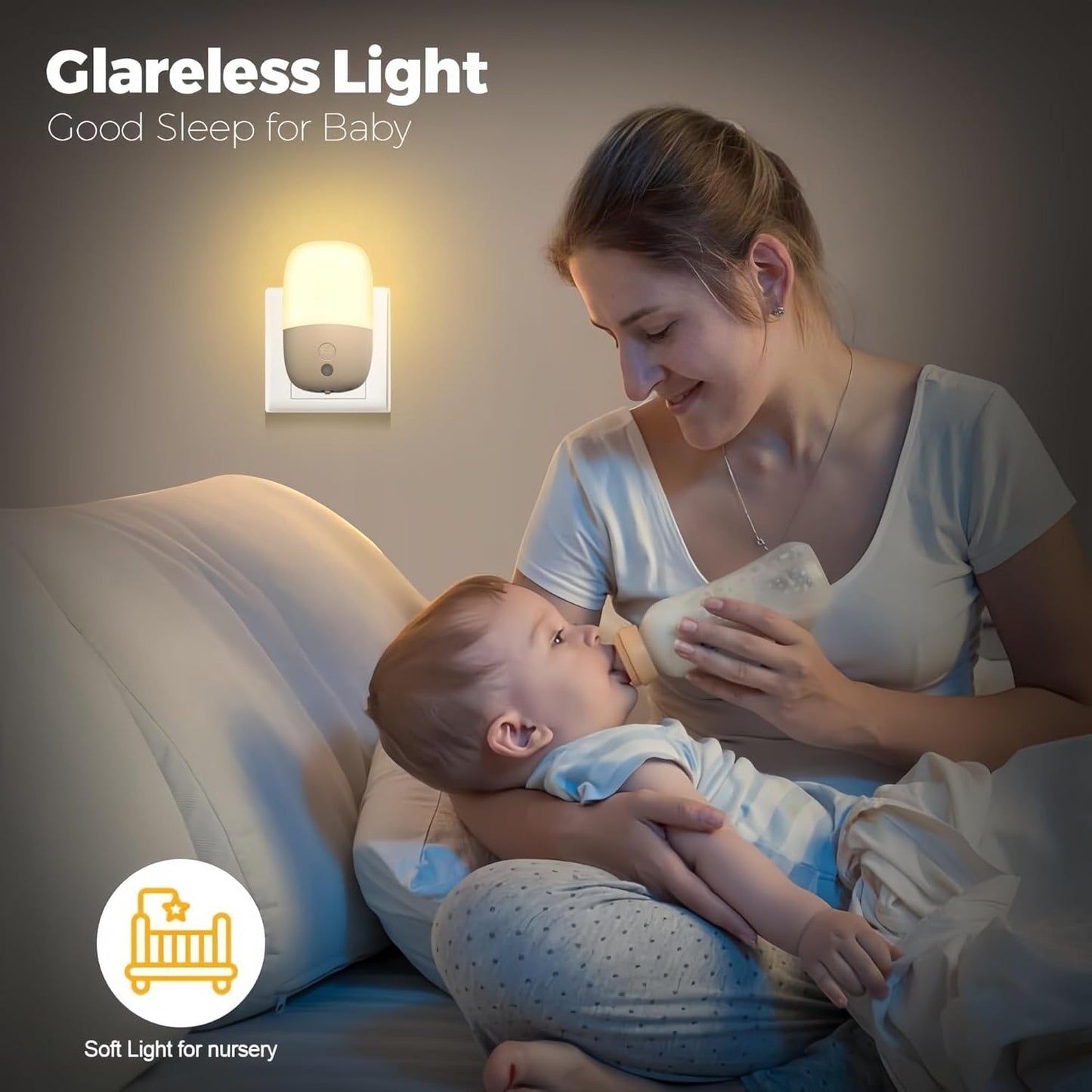 Dimmable Night Light Plug in with On/Off Switch, Auto Dusk to Dawn Sensor LED Nightlights, Adjustable Brightness (Warm White) for Bathroom, Hallway, Kids Room, Stairs (2 Pack)