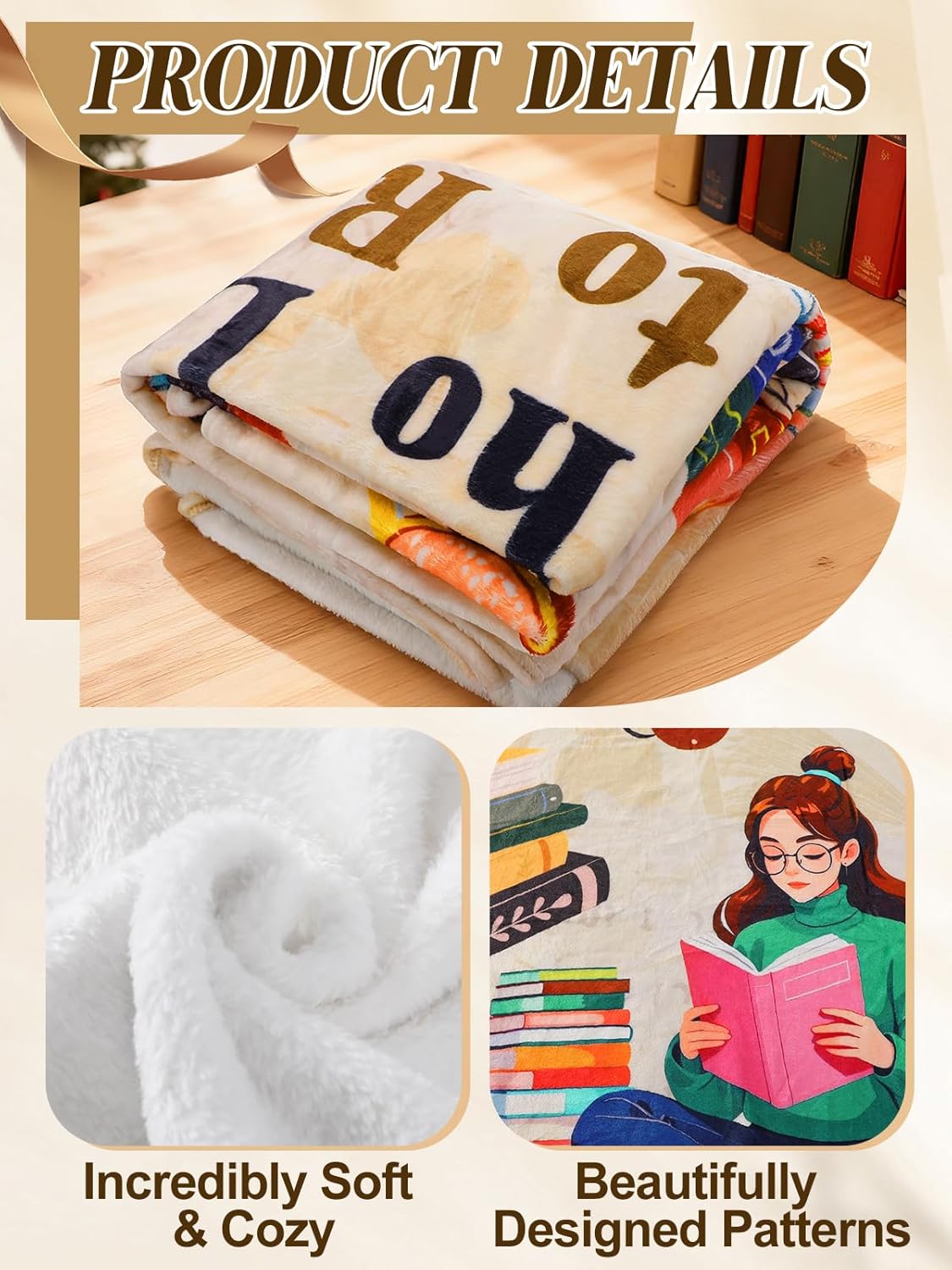 ANPHSIN Book Lovers Gifts for Women Readers - 47" x 73" Flannel Thick Warm Wearable Blanket