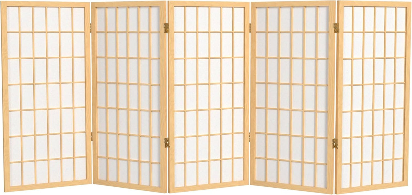 3 ft. Short Window Pane Shoji Screen - Natural - 5 Panels