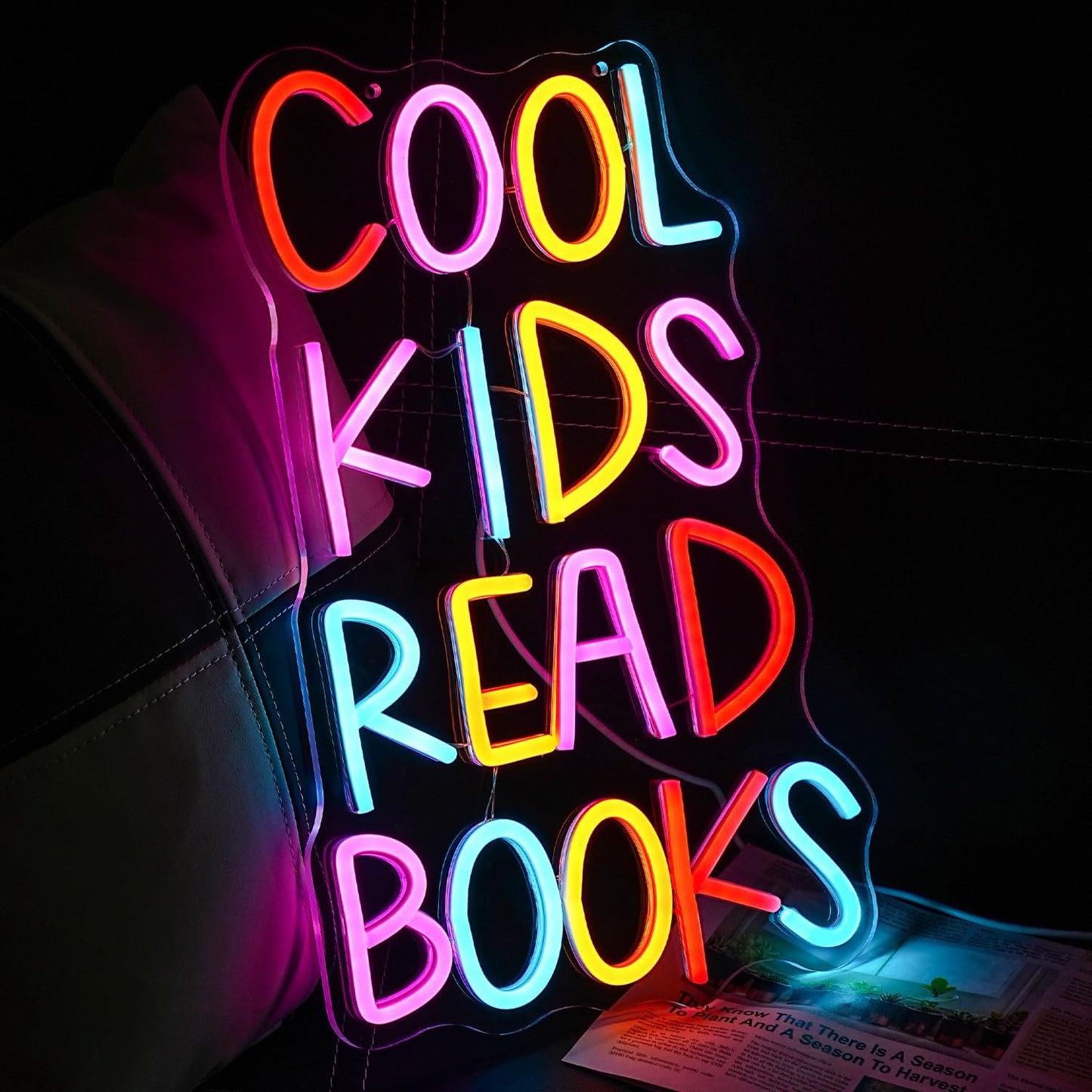 Cool Kids Read Books Neon Sign for Wall Decor Reading Letter LED Neon Lights Library Neon Light Sign Kids Room Library Classroom Reading Corner Decoration(16.5''*10.6'')