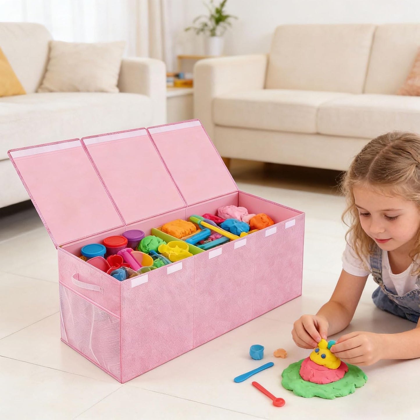High Capacity Folding Storage Game Items Books and Clothes Using Soft Linen Fabric Holder Case 145L Load Storage Bin