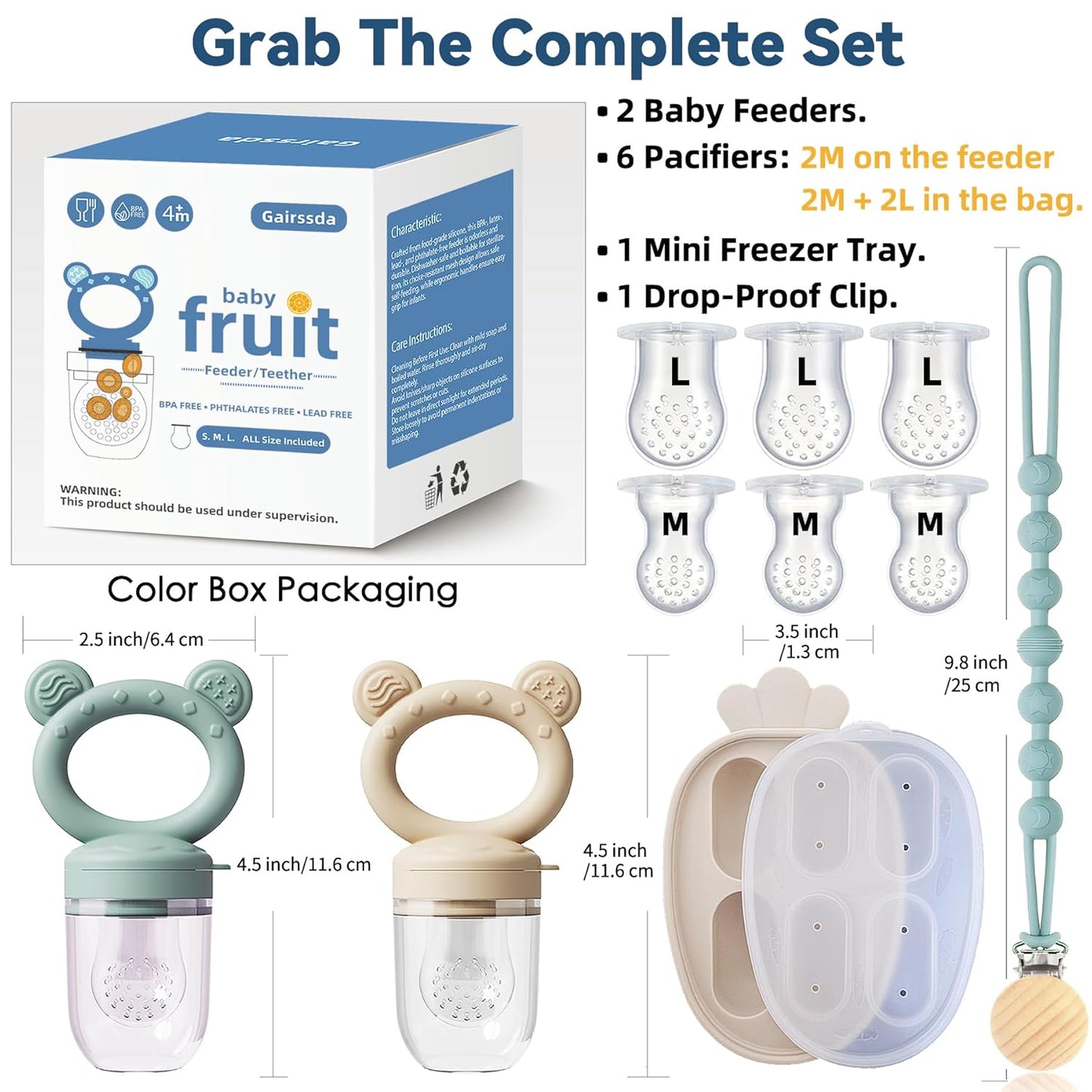 4 Pack Stylish Anti-Drop Baby Fruit Feeder & Breastmilk Popsicle Molds for Teething with Lids, The Perfect Food Feeder, Teether Pacifier, Easy-to-Clean Silicone Feeder Teethers, Extra Silicone Clips