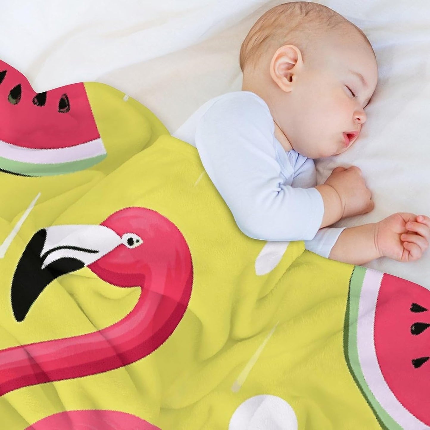 Pink Flamingo And Watermelon Blanket Super Soft Lightweight Throw Blanket Cute Cozy Warm Bed Blanket Decorative Fuzzy Blanket All-Season Home Decor Gift for Sofa Couch Living Room 40"*50" （100*130cm）