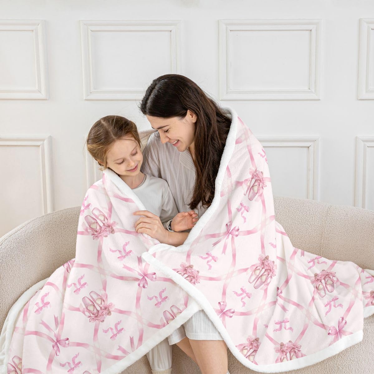 Feelyou Cute Pink Ballet Bow Throw Blanket Princess Bowknot Soft Fleece Sherpa Cozy Fuzzy Plush Warm Ribbon Bow Knot Fuzzy Plush Throw Baby 30"x40" for Bed Couch Living Room