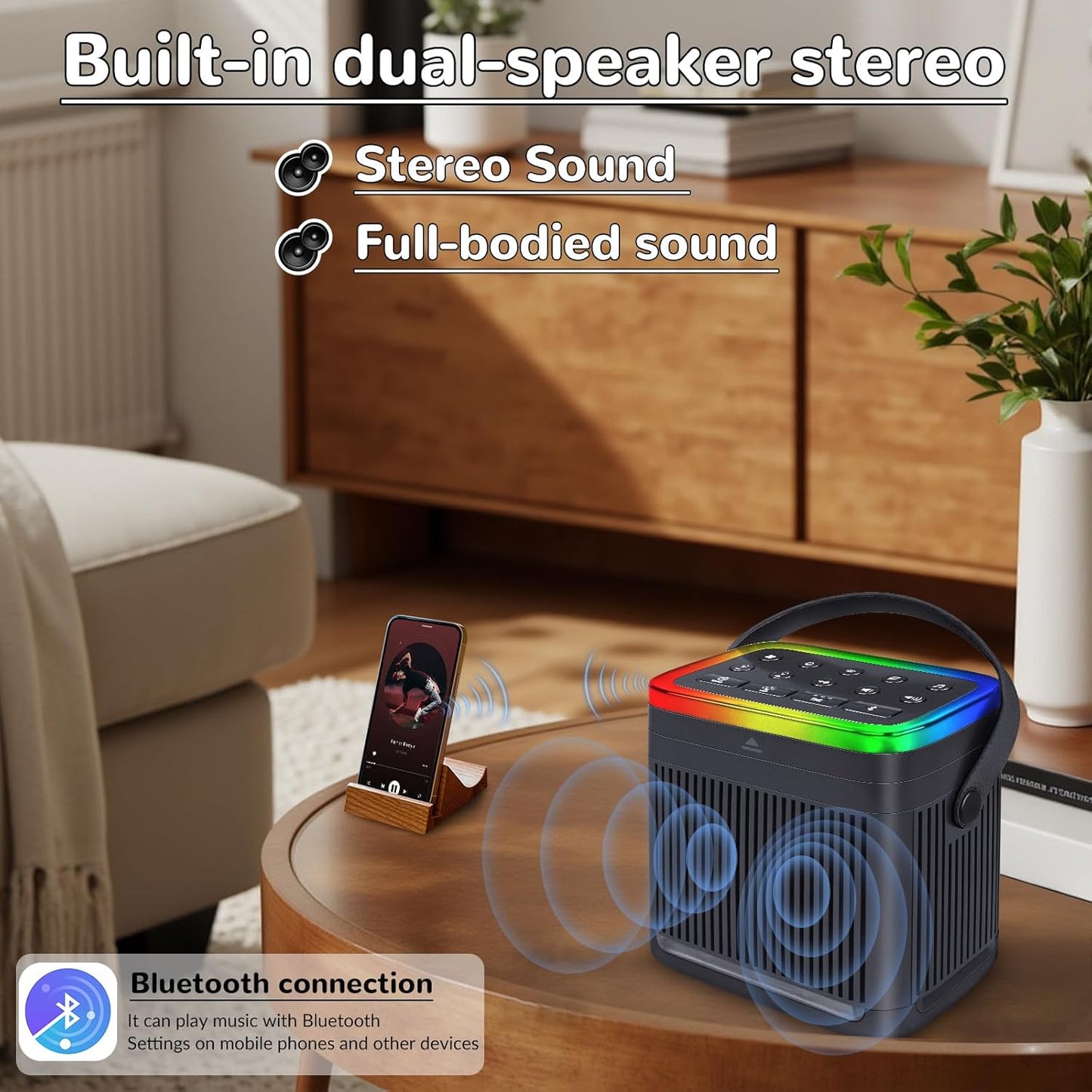 White Noise Sound Machine for Sleep, Portable Noise Sound Machines with 7 Colors Night Lights, 70 Soothing Sounds Bluetooth Speaker Memory Function Brown Noise for Baby Kids Adult & Home Office Travel