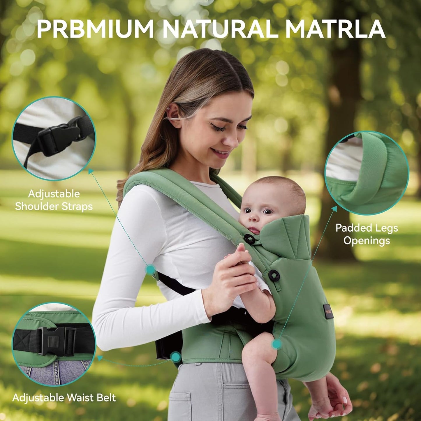 Baby Carrier Newborn to Toddler 7-45 lbs with Natural Material, Ergonomic Design,Versatile and Adjustable,Hands Free for Moms&Dads,Green
