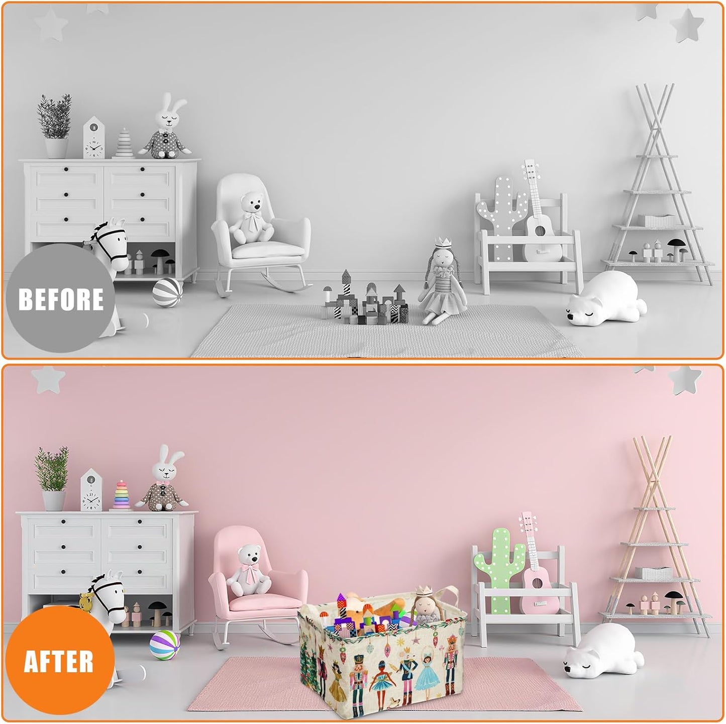 3 Pcs Christmas Nutcracker Baskets for Gifts Empty Christmas Tree Ballet Girl Soldier Storage Bin with Handle Fabric Storage Container Cube Box for Home Office Dorm Closet Shelf Organizer