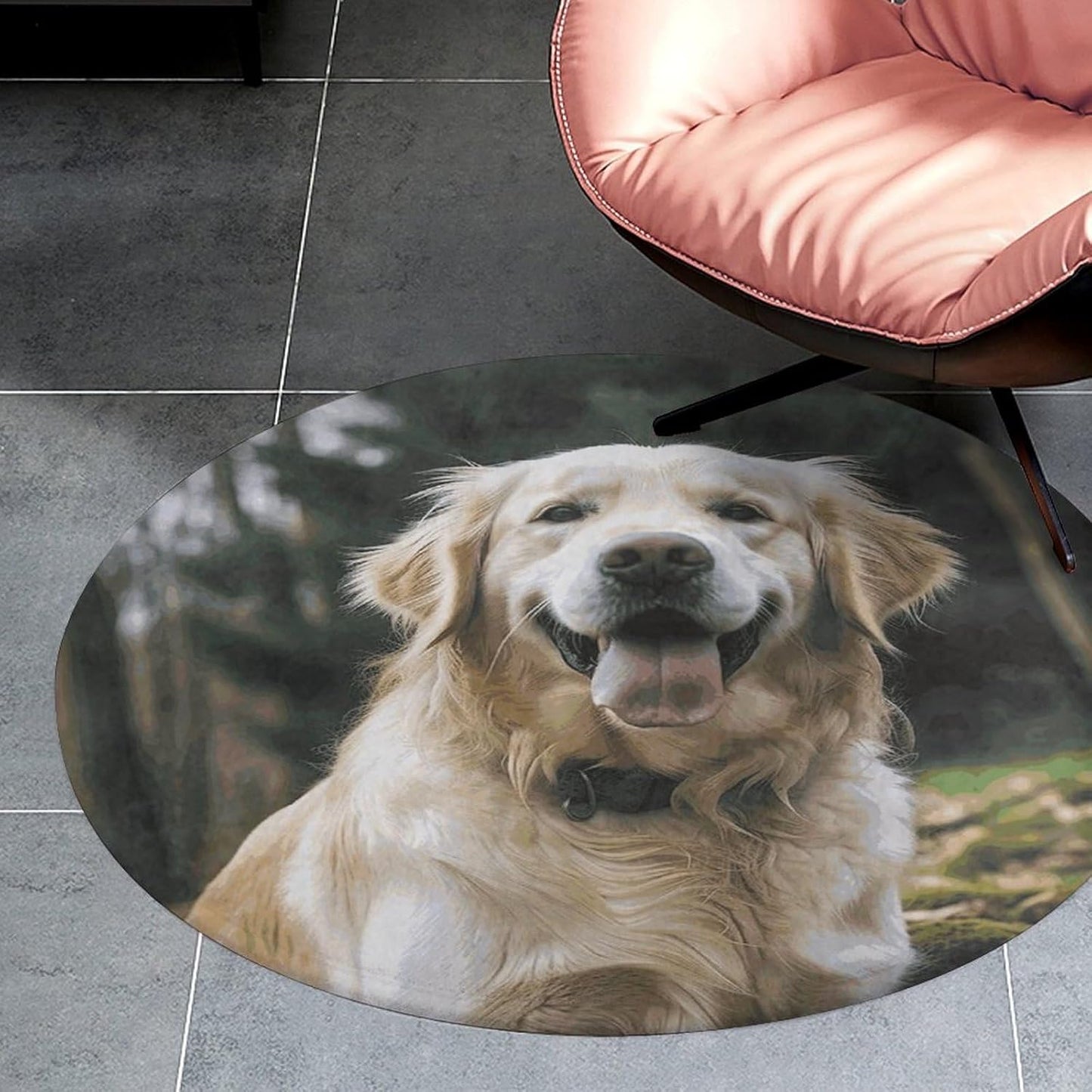 Funny Golden Retriever Circle Rug Retro Luxury Coral Velvet Floor Mat Non Slip Soft Indoor Floor Carpet Comfy Thickened Area Rugs Modern Aesthetic Minimalist Carpets for Home Decor