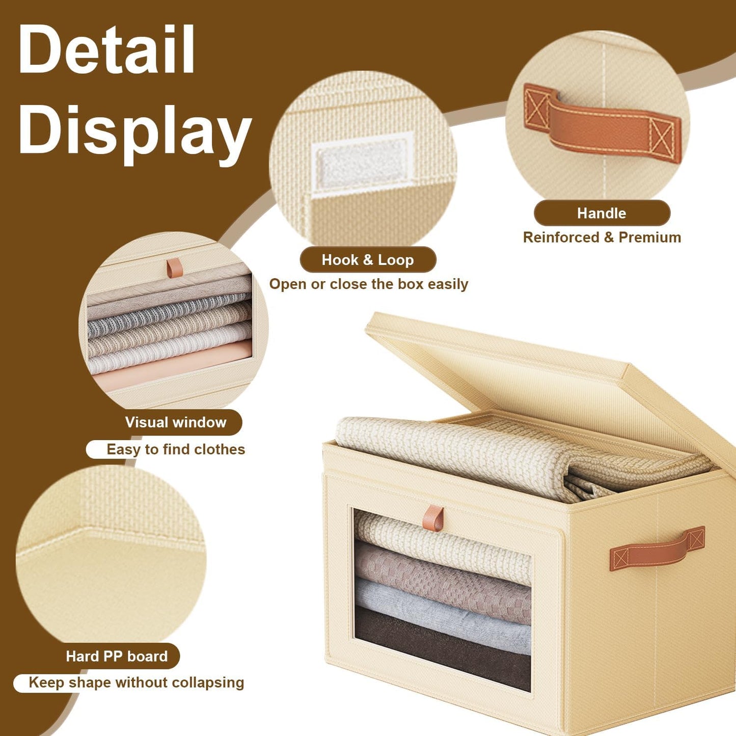 Tuza 4 Pack Foldable Storage Bins - Fabric Decorative Storage Boxes with Handles & Window, Collapsible Organizer for Closet, Shelf, Dorm Room
