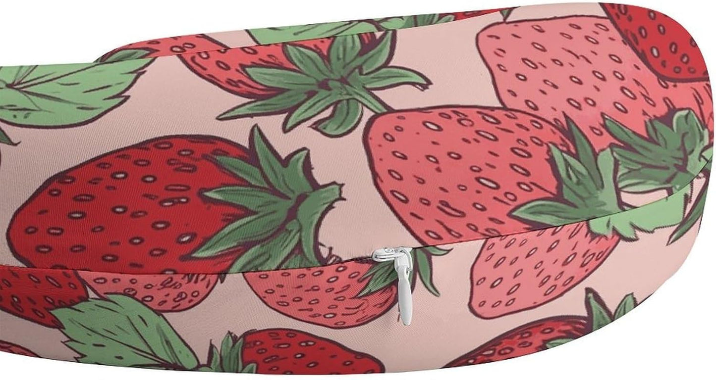Strawberry Pattern Neck Pillow Memory Foam U Shaped Pillows Portable Pillows for Shoulder Travel Head Support Pillow with Concealed Zipper for Airplane Car Home Office
