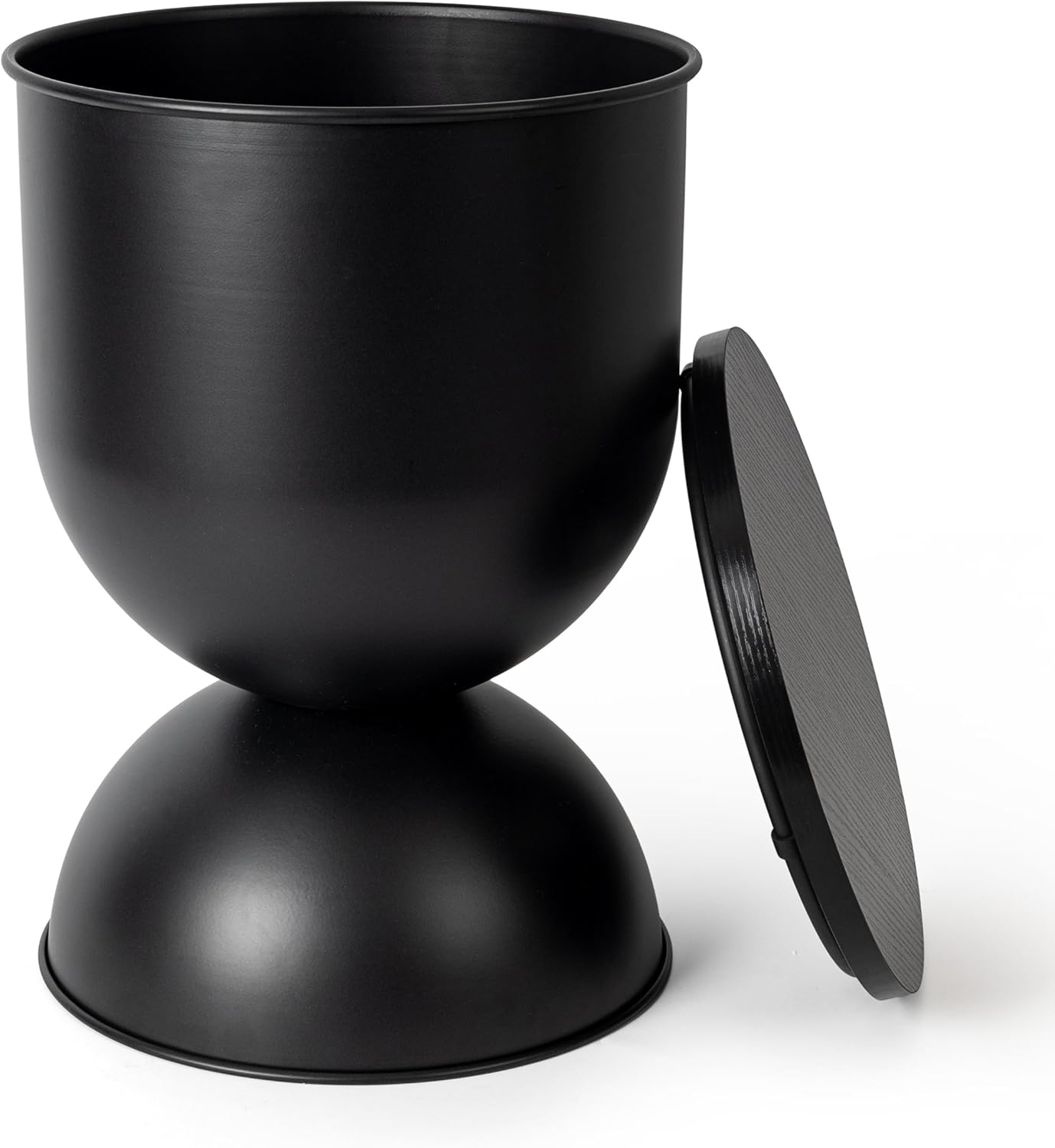 AELS Mid Century Modern Storage Drum Side Table, 12.5" Wide Black Metal End Table with Removable Lid, Accent Table for Living Room, Bedroom or Entryway
