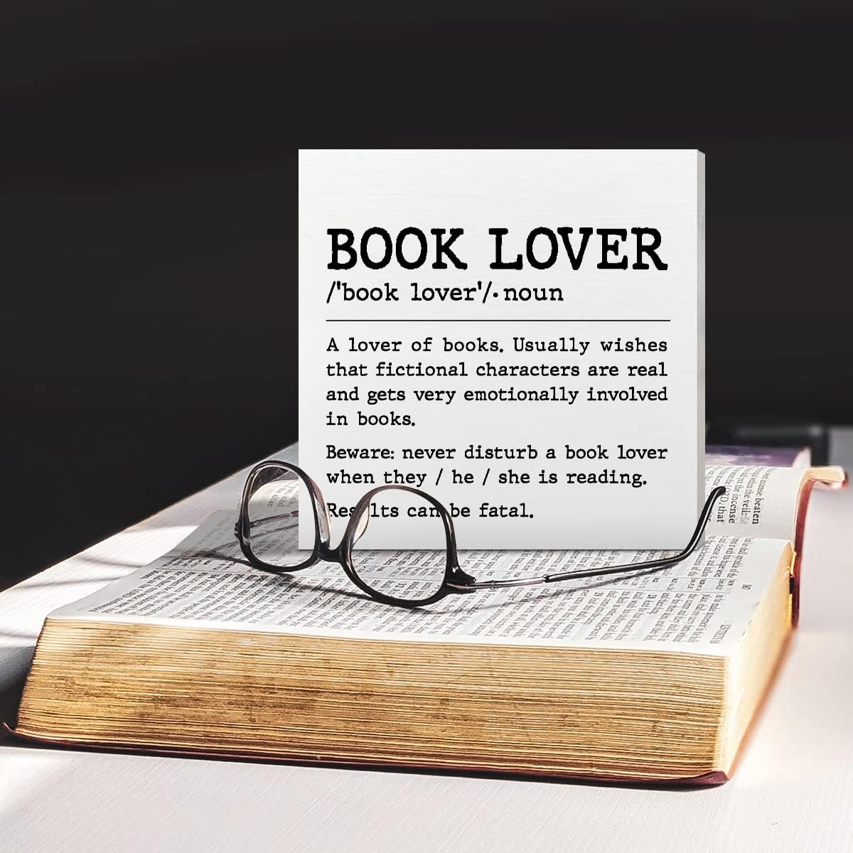 Book Lover Desk Decor Wooden Box Sign, Book Lover Definition, Book Worm Nerd Decor for Home Bedroom Bookish Book Reader Librarian Decoration Book Lover Gifts for Women Men Teen Girls