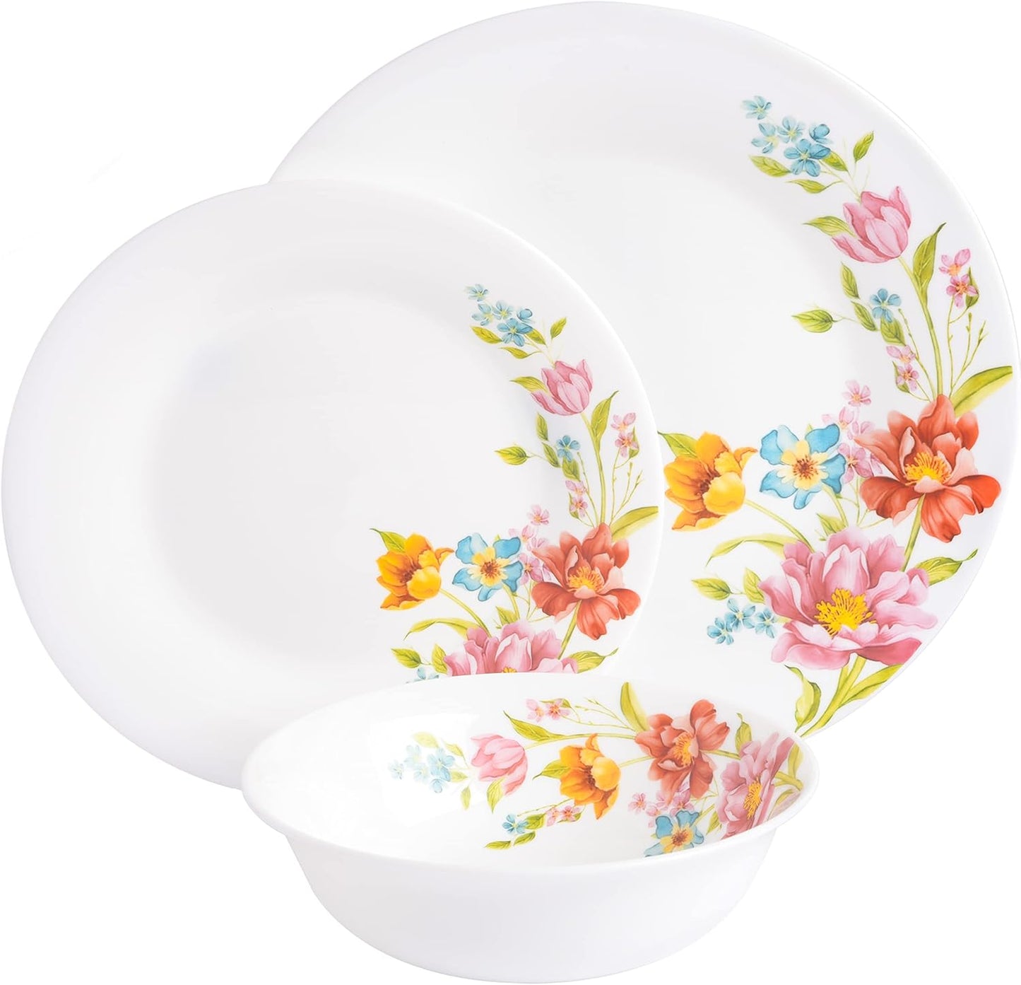 Gibson Home Ultra Break and Chip Resistant 18-Piece Round Dinnerware Set, Service for 6 – Red Floral Plates and Bowls, Microwave & Dishwasher Safe