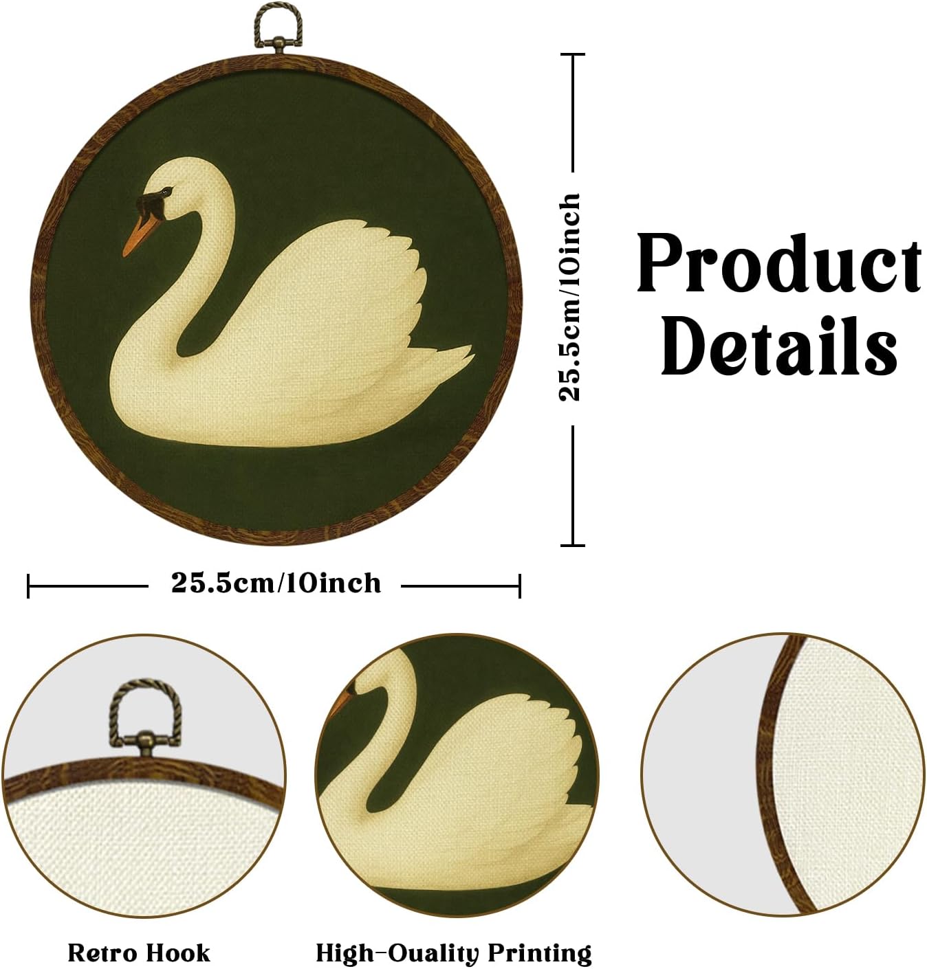 Vintage Swan Round Wall Art,Dark Moody Animal Canvas Print Home Wall Decor,Aesthetic Circular Frame Hanging Decor for Living Room Bedroom Gallery ,Unique Gift for Swan Lover, Neutral Retro Artwork 10x10Inch (White Swans-02)