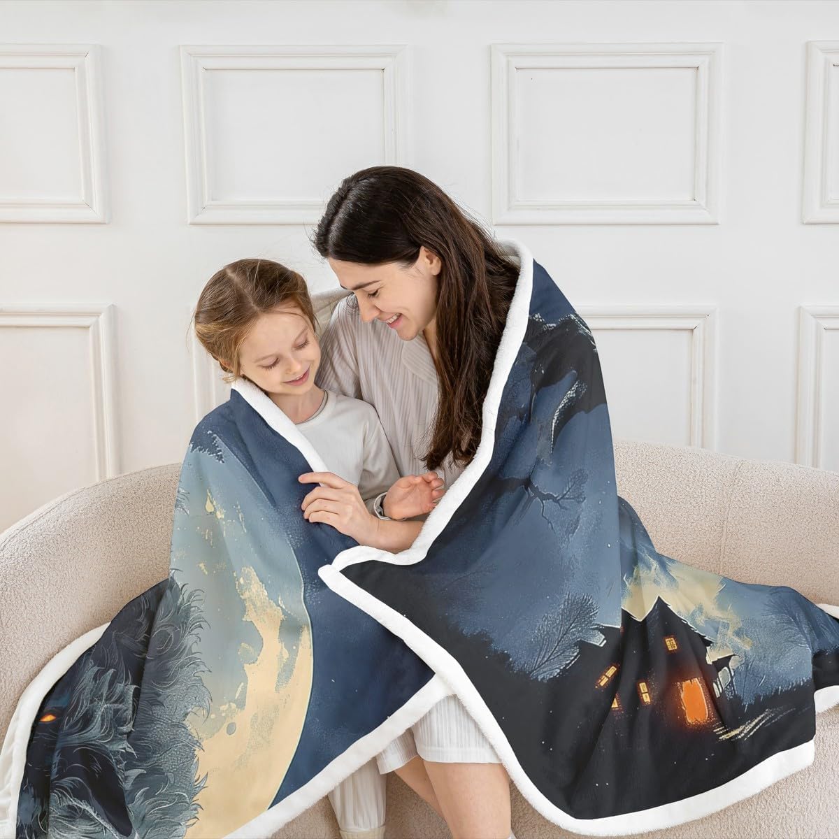 Howling Wolf Throw Blanket,Gothic Castle Blankets Kids Boys Teens Men Room Decor,Western Moon Night Werewolf Theme Fleece Blanket Horror Wild Animals Sherpa Blanket,for Chair/Sofa,50"×60"