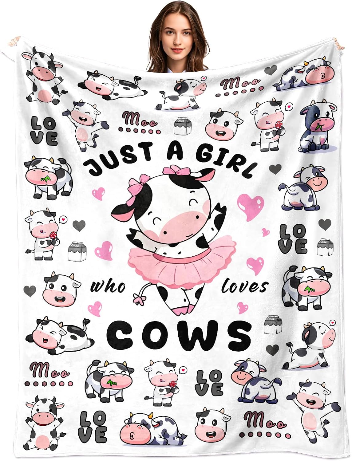 Cow Blanket Gifts for Girls Women Cow Gifts for Cows Lovers Soft Cozy Flannel Cows Print Throw Blanket Birthday Bedding Decor for Kids Adults 60"X50"
