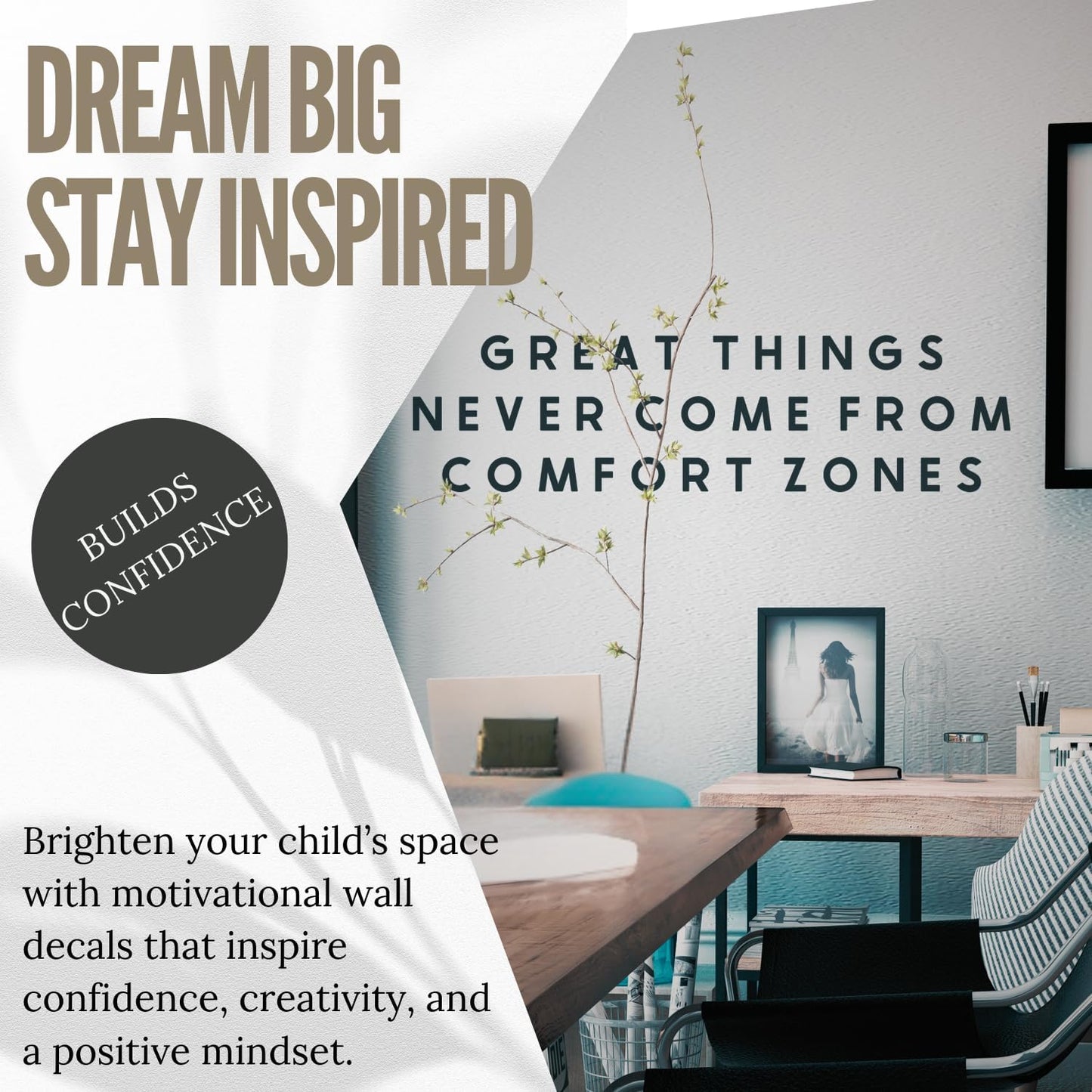 My Vinyl Story | Great Things Never Come from Comfort Zones | Inspirational Wall Decal Quote Sticker Motivational Office Decor Positive Vinyl Art for Classroom Gym (Black, 36x10 inches)