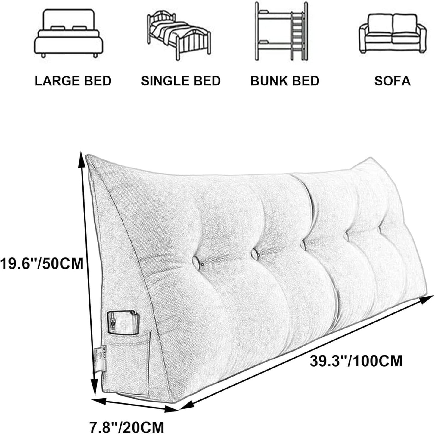 FLTRGO Triangular Reading Bed Rest Pillow Large Bolster Cushion Headboard Backrest Wedge Pillow Adult Shoulder Lumbar Support for Dorm Room Daybed Full Size