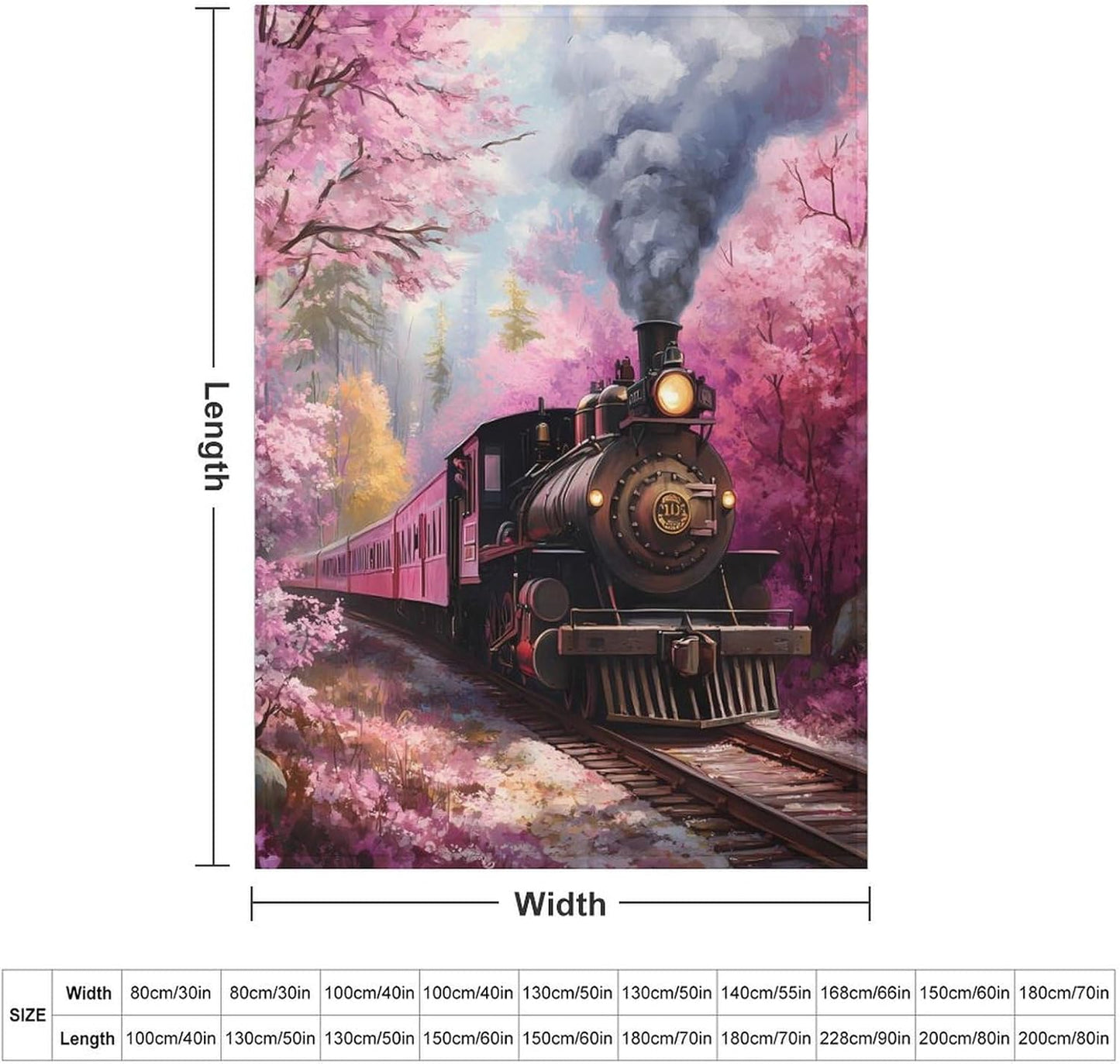 Train Floral Print Throw Blanket for Couch Bed Plush Cozy Fuzzy Flannel Blanket for All Season 55"x70"