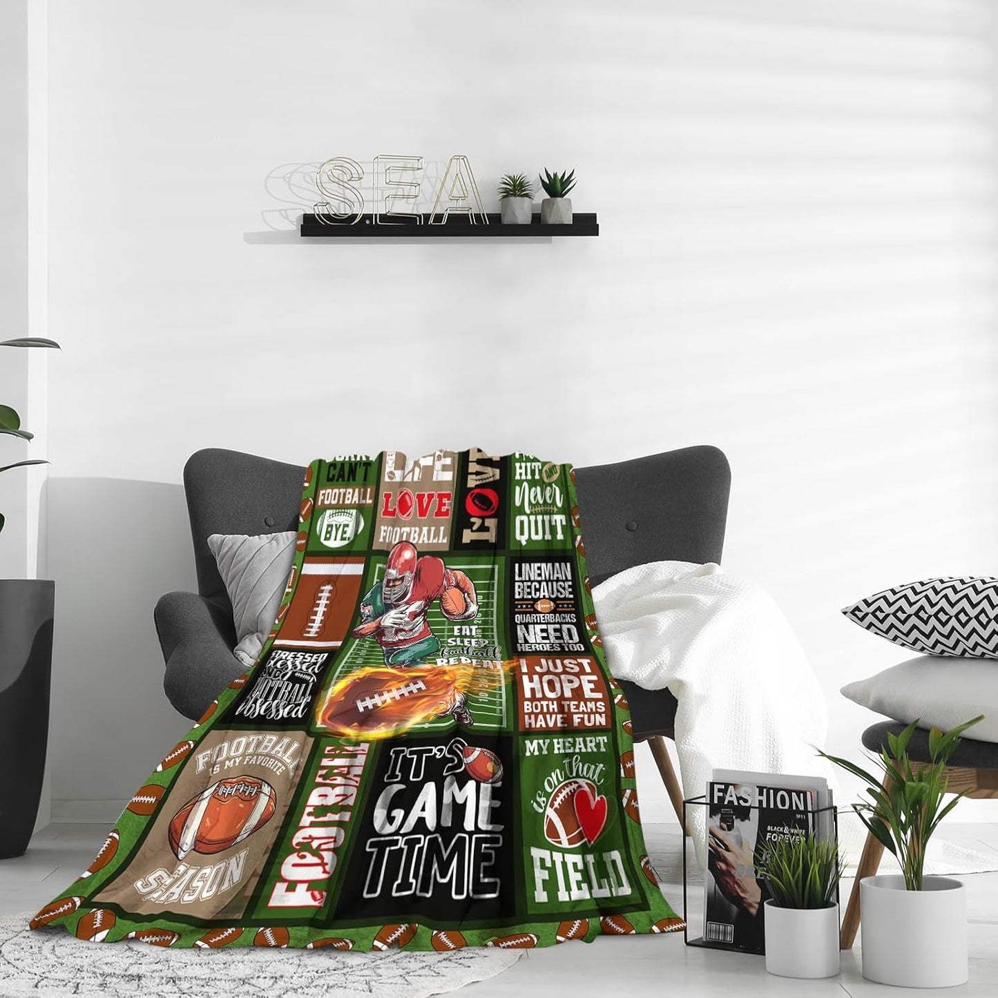Football Throw Blanket for Couch & Bed - 50x60 Inch Soft Lightweight Flannel for Fans, Team Spirit Graphics, Cozy Gift for Players, Men & Women