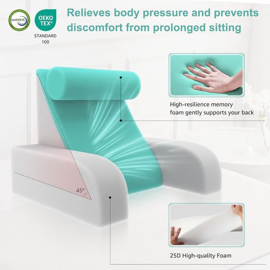Reading Pillow for Sitting in Bed Adult Multi-Function Grey Back Pillow Bed Chair with Arm Rest Big Pockets, Backrest Support Pillow for Gaming/Resting/TV/Bedrest/Couch/Floor