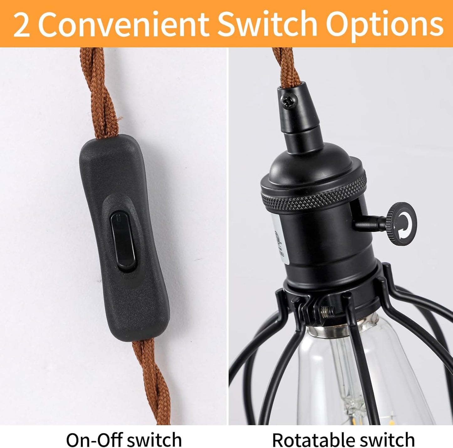 SEEBLEN Wall Sconces Plug in of 2, Industrial Wall Lamp with Plug in Cord,Black Vintage Wall Sconce with 6.5ft On/Off Switch Cord,Height Adjustment Wall Lights for Bedroom Reading Headboard.