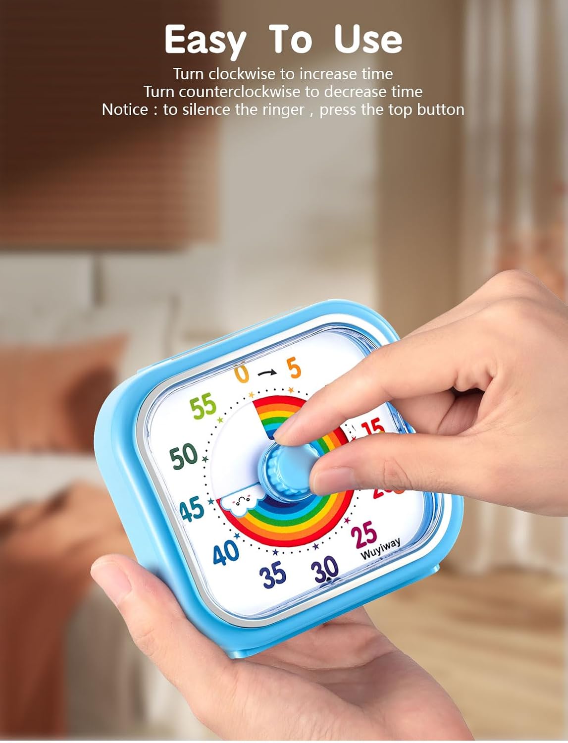 Visual Timer for Kids and Adults, Rainbow Disk 60 Minute Countdown Timer with Pause Function, Silent Time Management Tool, Analog Timer for Classroom, Home, Office (Blue Rainbow)