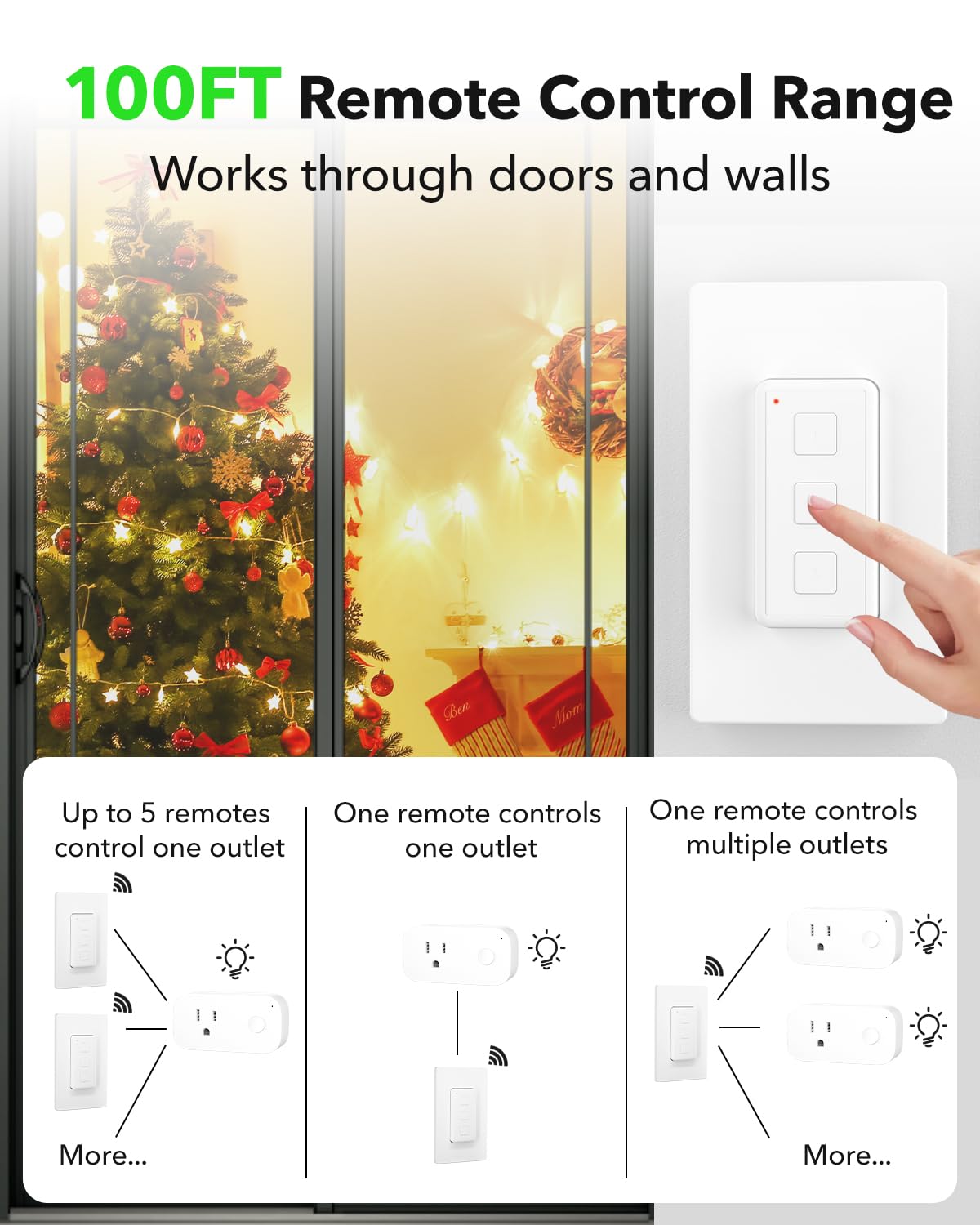 Remote Control Outlet Plug Switch, BN-LINK Wireless Light Remote Switch - Magnetic Removable, No Wiring Needed for Lamps, Lights, Fan, 100ft RF Range, 100ft RF Range, Pre-Programmed