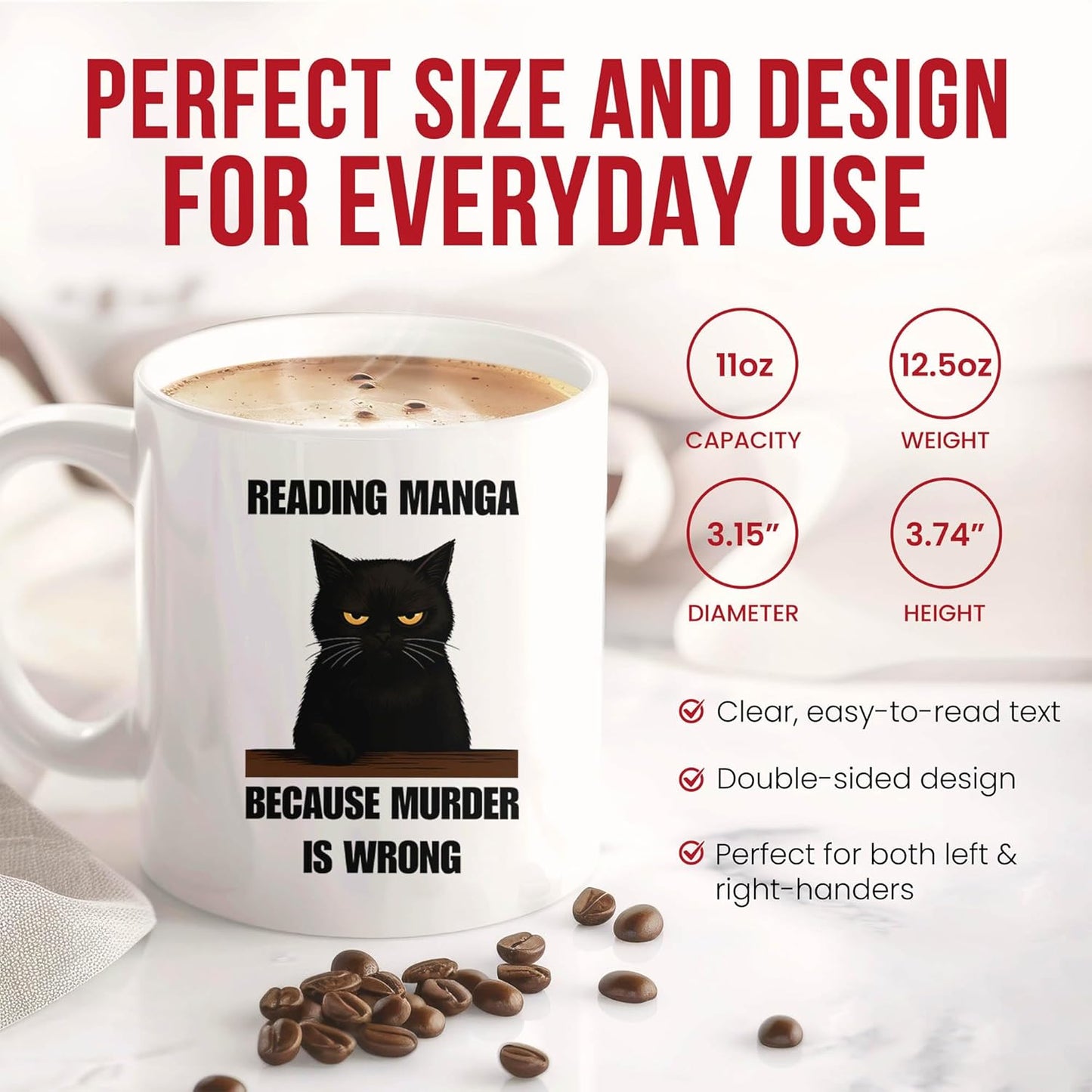 Reading Manga Because Murder Is Wrong Mug - Comic Book Coffee Cup - Funny Gift From - Fan Tea Mugs - Graphic Cups - 11 Oz Ceramic Gifts For Lovers, Birthday, Him, Her, Christmas, Appreciation Day