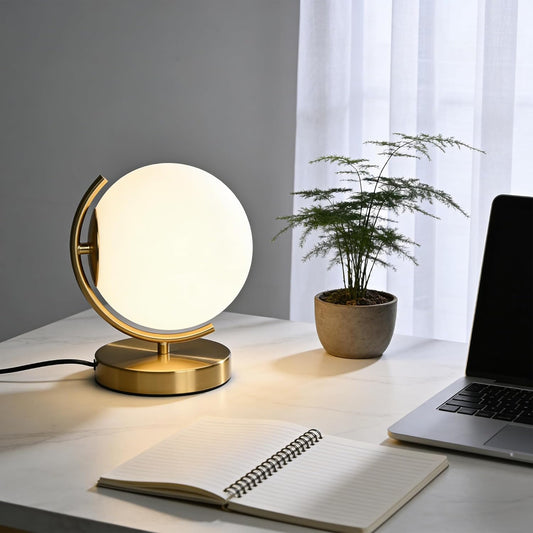 Gold Modern Globe Table Lamp with 7.1'' Glass Goble Shade Mid Century Table Lamps Desk lamp Metal Standing lamp for Bedroom Living Room Office