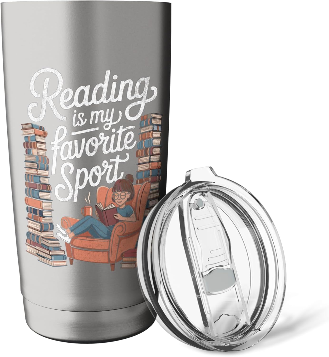 Reading is My Favorite Sport Retro Book Lover Girl Librarian Stainless Steel Insulated Tumbler