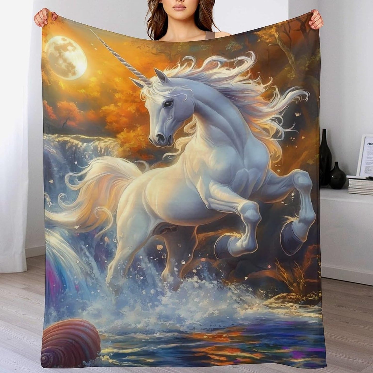 Un-icorn Throw Blanket for Couch Bed Plush Cozy Fuzzy Flannel Blanket for All Season 66"x90"