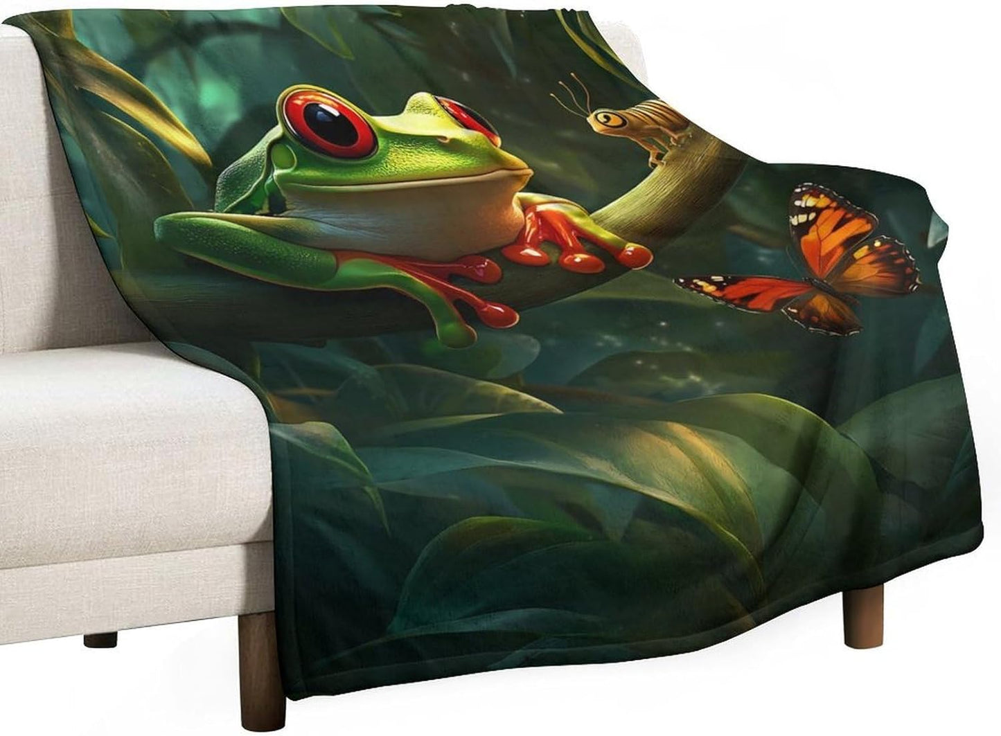 Frog Butterfly Throw Blanket for Couch Bed Plush Cozy Fuzzy Flannel Blanket for All Season 70"x80"
