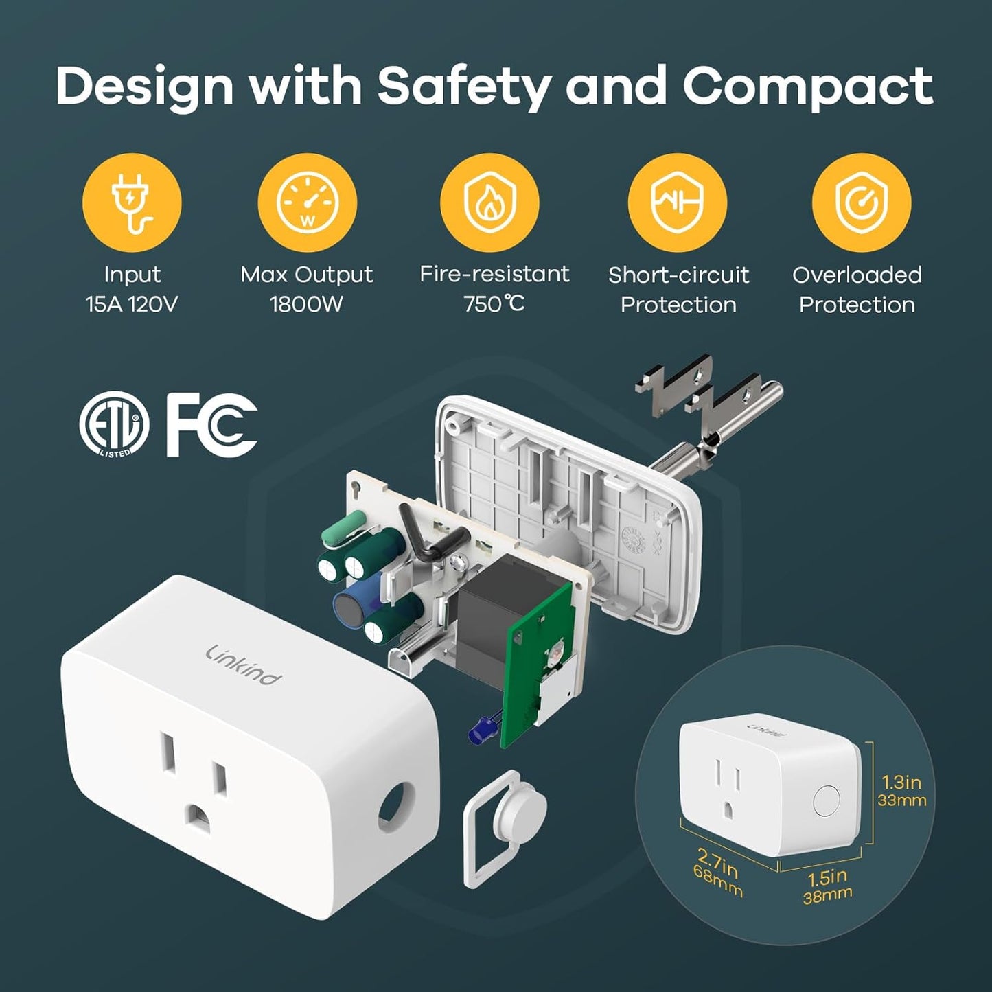 Linkind Matter Smart Plug, Work with Apple Home, Siri, Alexa, Google, SmartThings, Smart Outlet 15A/1800W Max, Smart Home Automation, APP Remote Control,Timer&Schedule, 2.4G Wi-Fi Only, 2 Pack
