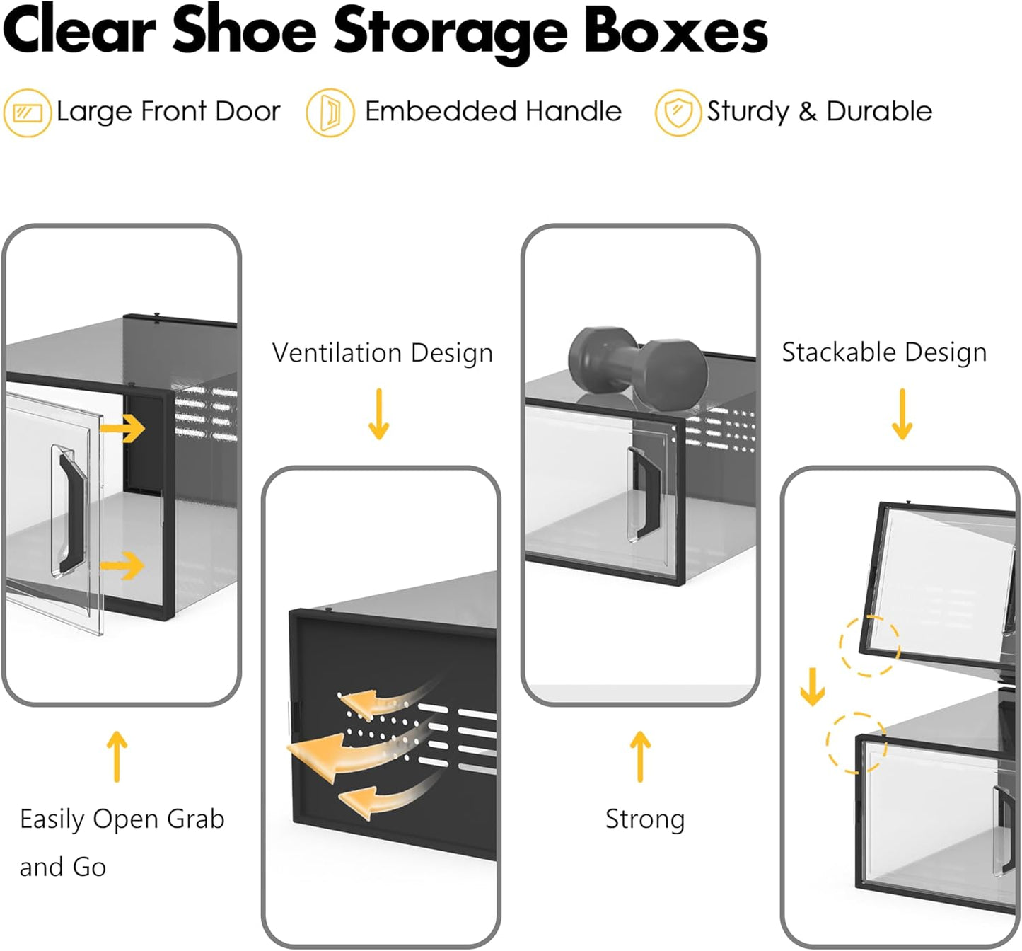 SEE SPRING X-Large Shoe Storage Box Fit Size 11, Clear Plastic Stackable Shoe Organizer for Closet, Space Saving Sneaker Shoe Rack Containers Bins Holders for Entryway, Under Bed, 12 Pack Black