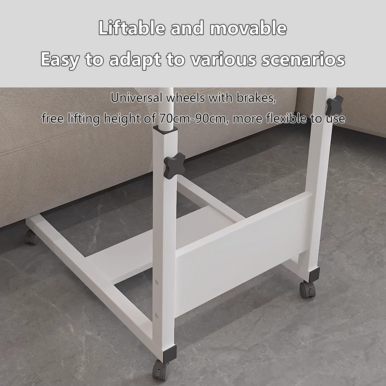 Adjustable Overbed Table,Laptop Cart Bed Table Desk,Standing Workstation Laptop Cart,Overbed Table with 360° Wheels,Height Adjustable,for Eating,Working or Reading.(Natural,31.5 x 19.7 x 23.6 in)