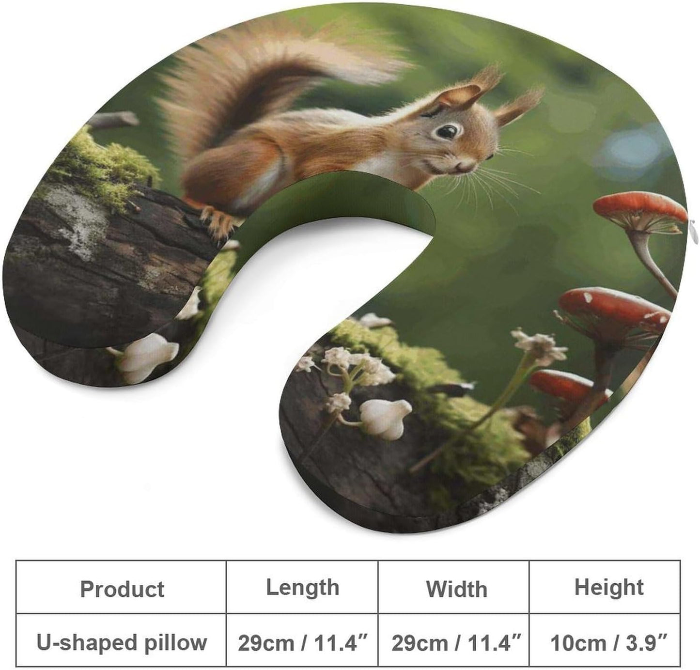 Red Squirrel on Small Green Hill Neck Pillow Memory Foam U Shaped Pillows Portable Pillows for Shoulder Travel Head Support Pillow with Concealed Zipper for Airplane Car Home Office