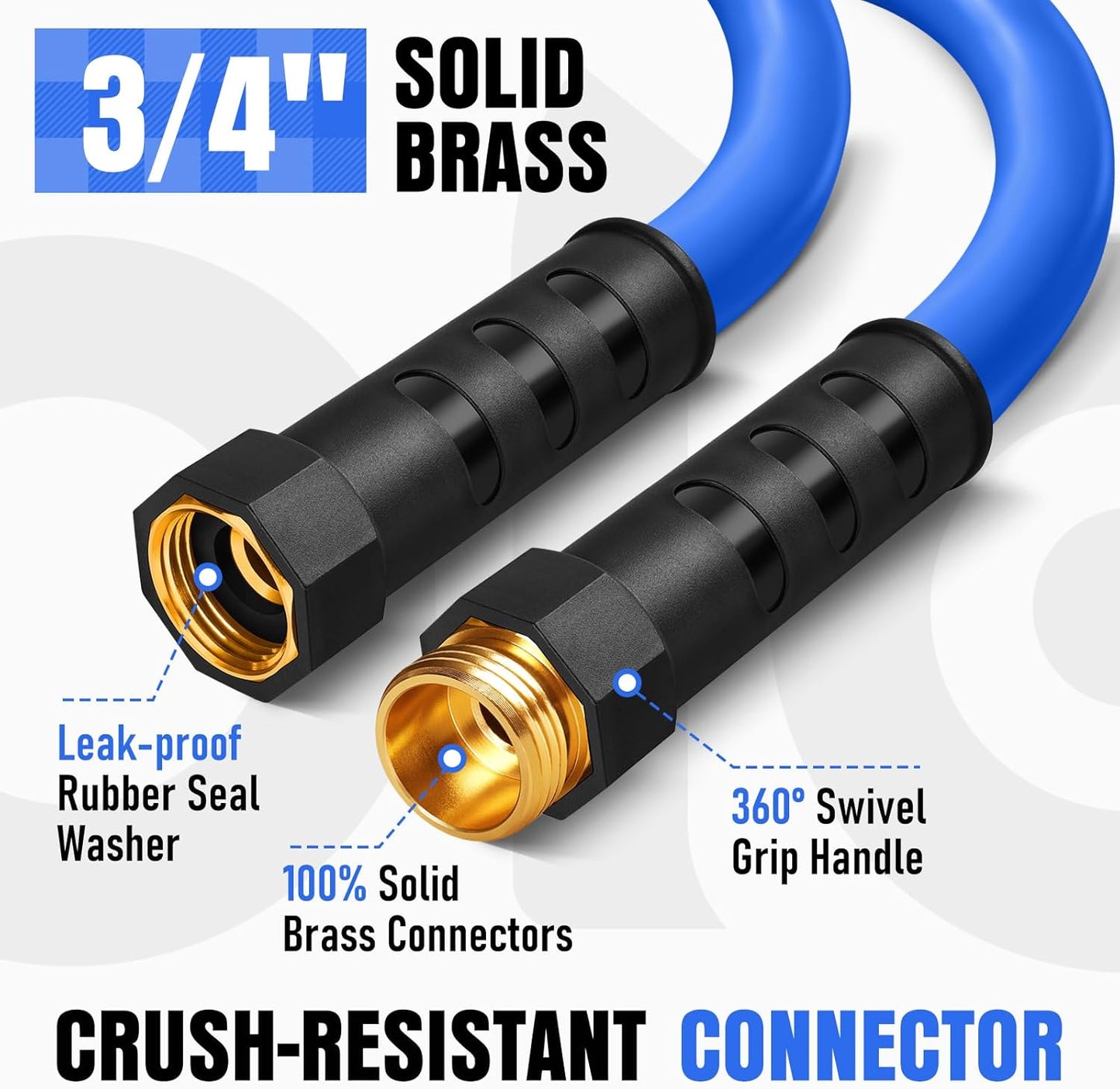 Heavy Duty Garden Hose 50 ft, Non-Expanding Flexible Water Hose, Kink Resistant Lightweight Hybrid Hose, Leakproof Hose Male to Female Fittings