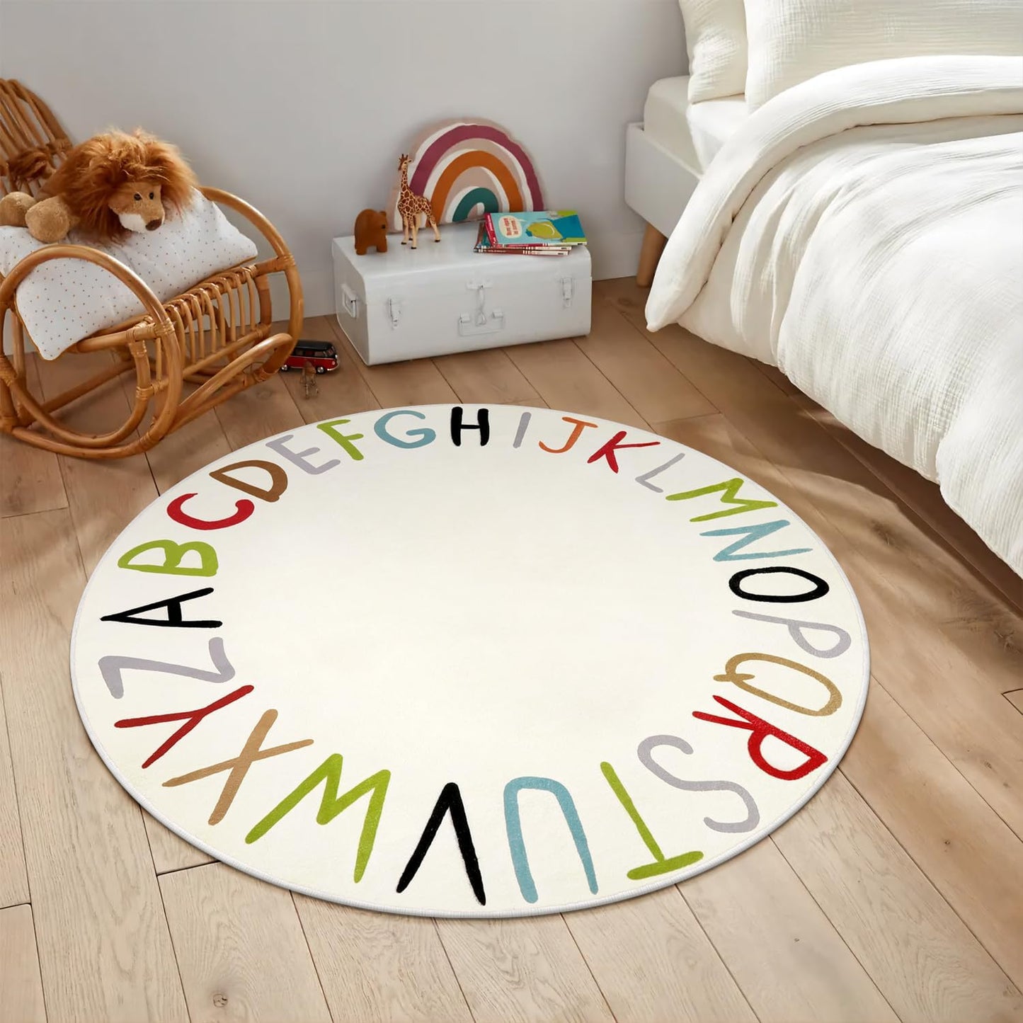 LIVEBOX Colorful Round Kids Rug for Nursery & Playroom - Washable ABC Rainbow Educational Rug (40", Multi Color)