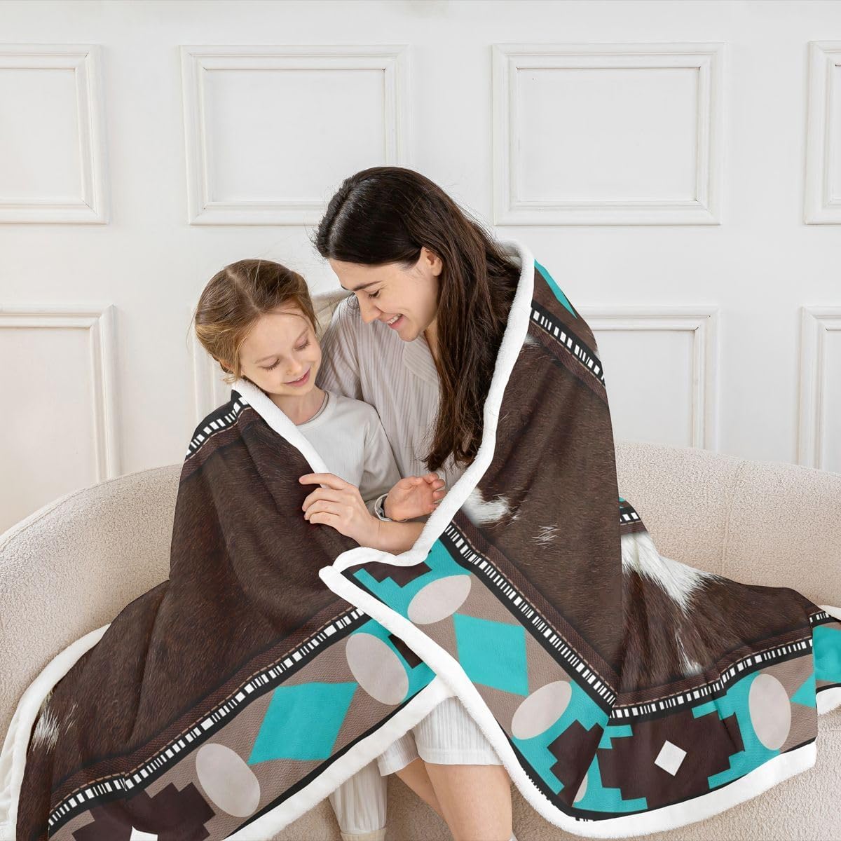 Feelyou Western Sherpa Throw Blanket for Couch Southwestern Super Soft Cozy Fleece Cow Print Blanket for Winter, Plush Throw Baby 30"x40" All Season
