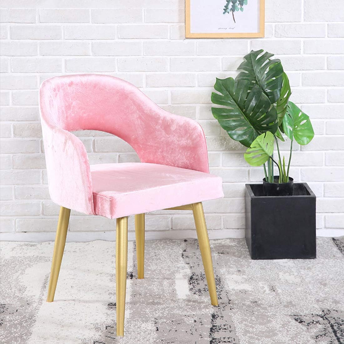 Comfortable Chair Nordic Dining Chair Metal Legs,Ergonomically Designed Coffee Side Chair,Flannelette Upholstered Lounge Sofa Chair,for Leisure/Office/Reception/Living Room/Desk/Patio/Terrace/Office