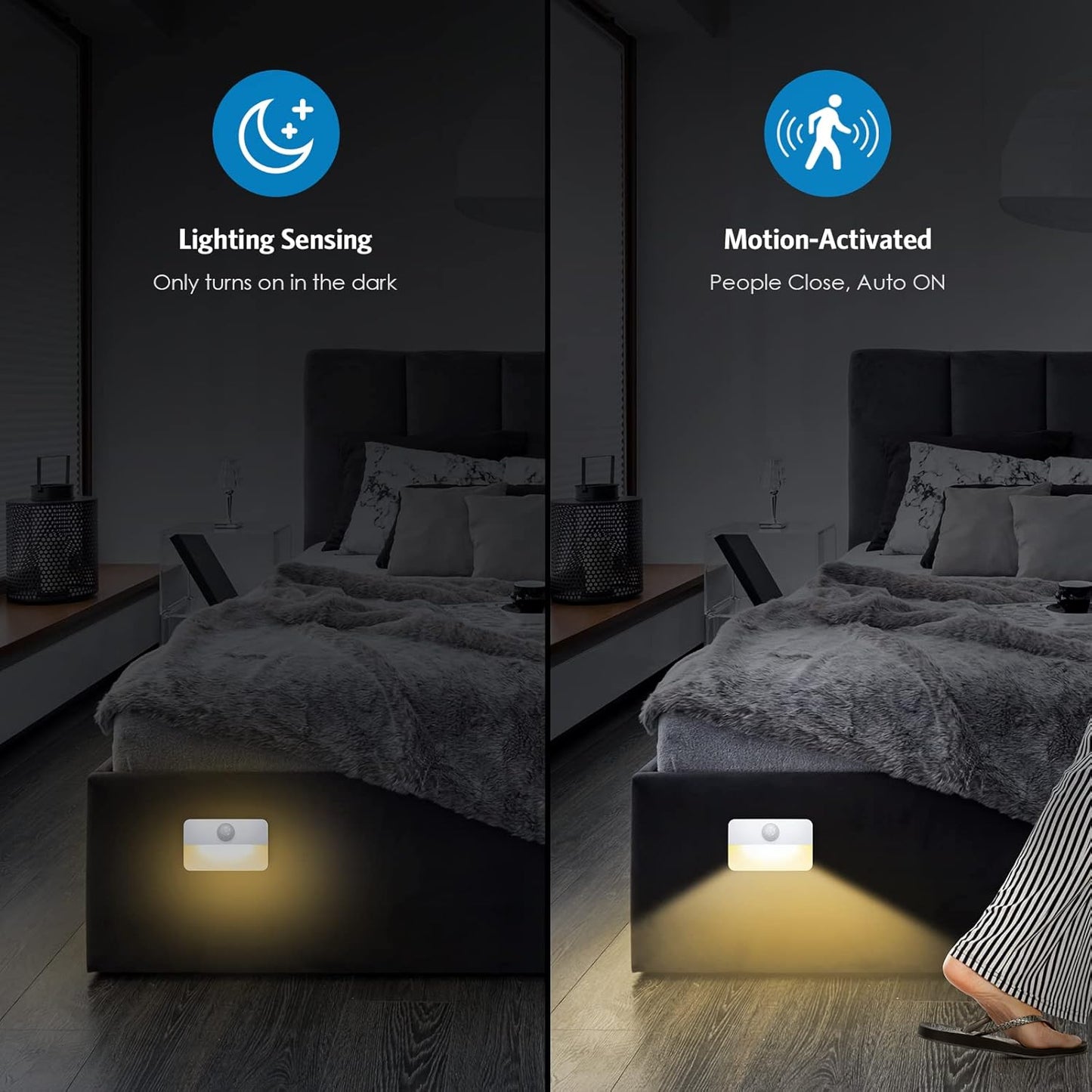 AMIR 4 Pack Mini Motion Sensor Stair Light for Indoor, Battery-Powered LED Night Light, 40 Lumen 3000K, Cordless Closet Lights, Safe Lights for Stairs, Hallway, Bathroom, Kitchen, Cabinet
