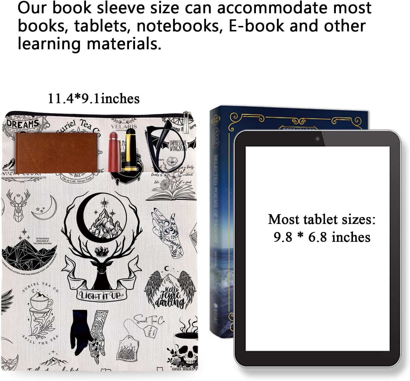Fantasy Novel Inspired Book Sleeve, Book Sleeve for Book Lovers Book Inspired Gift, Book Sleeves Gift, Book Protector with Zipper Bag