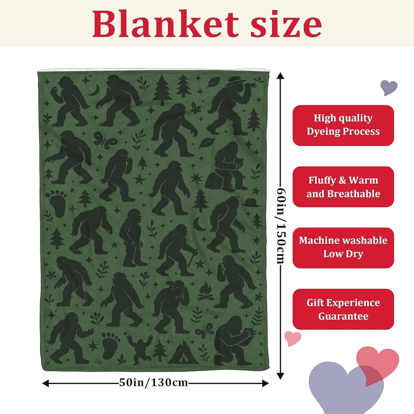 Bigfoot Sasquatch Throw Blanket - Funny Gift for Men Women Kids, Unique Cryptid Cabin Decor, Cozy Couch and Bed Throw, Birthday Christmas Fathers Day Camping Gift, 50'' x 60''