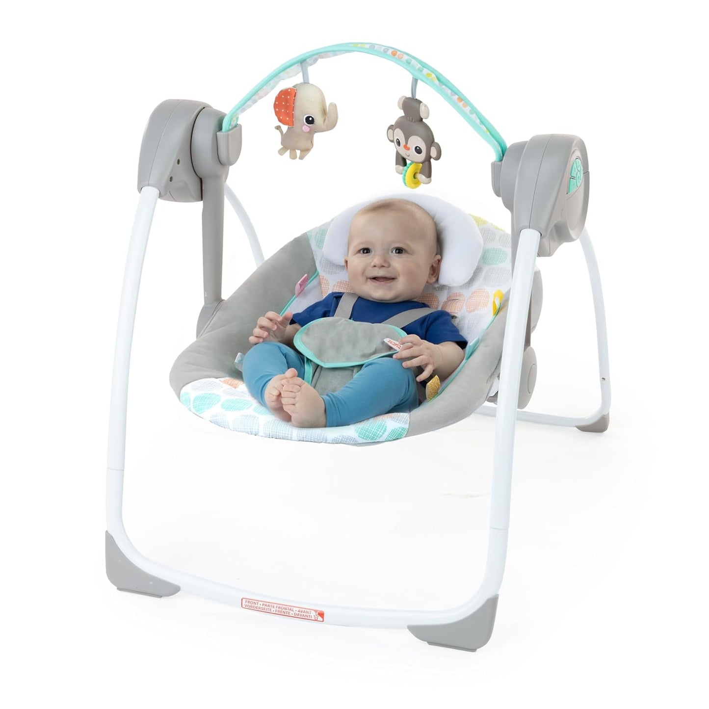 Bright Starts Portable Automatic 6-Speed Baby Swing with Adaptable Speed, Taggies, Music, Removable-Toy-Bar, 0-9 Months 6-20 lbs (Whimsical Wild)