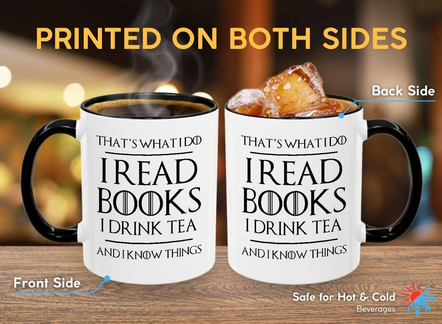 Book Lover Two Tone Black Coffee Mug 11Oz - Read Books Drink Tea - Reading Reader Tea Lover I Know Things Book Addict Book Lover Bookish Novelist Librarian Writer