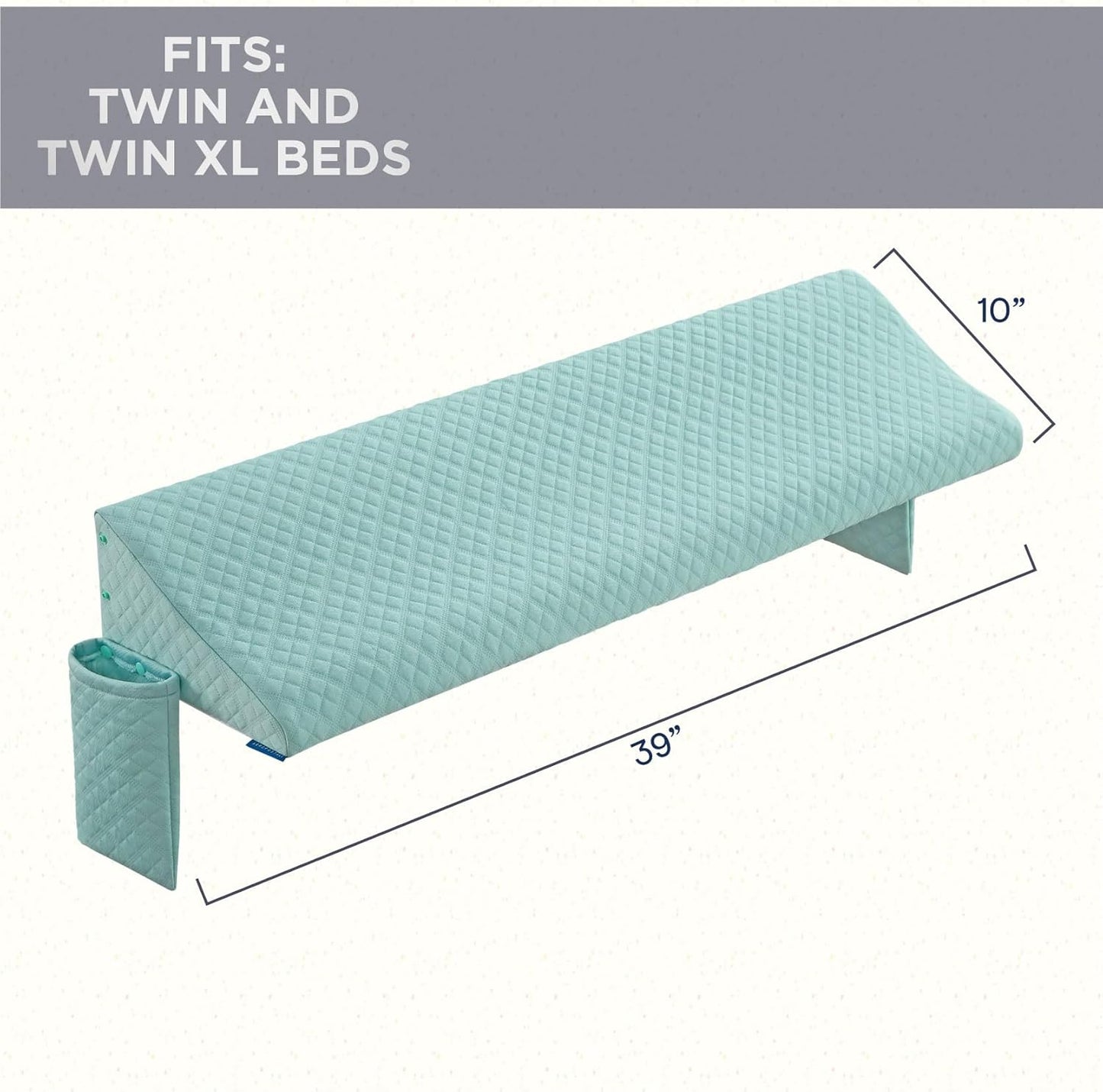 Aeropostale Foam-Filled Bed Wedge Pillow for Twin Beds – Dorm, Kids & Teen Rooms – Headboard Gap Filler with Side Pocket for Bedside Essentials, Mint