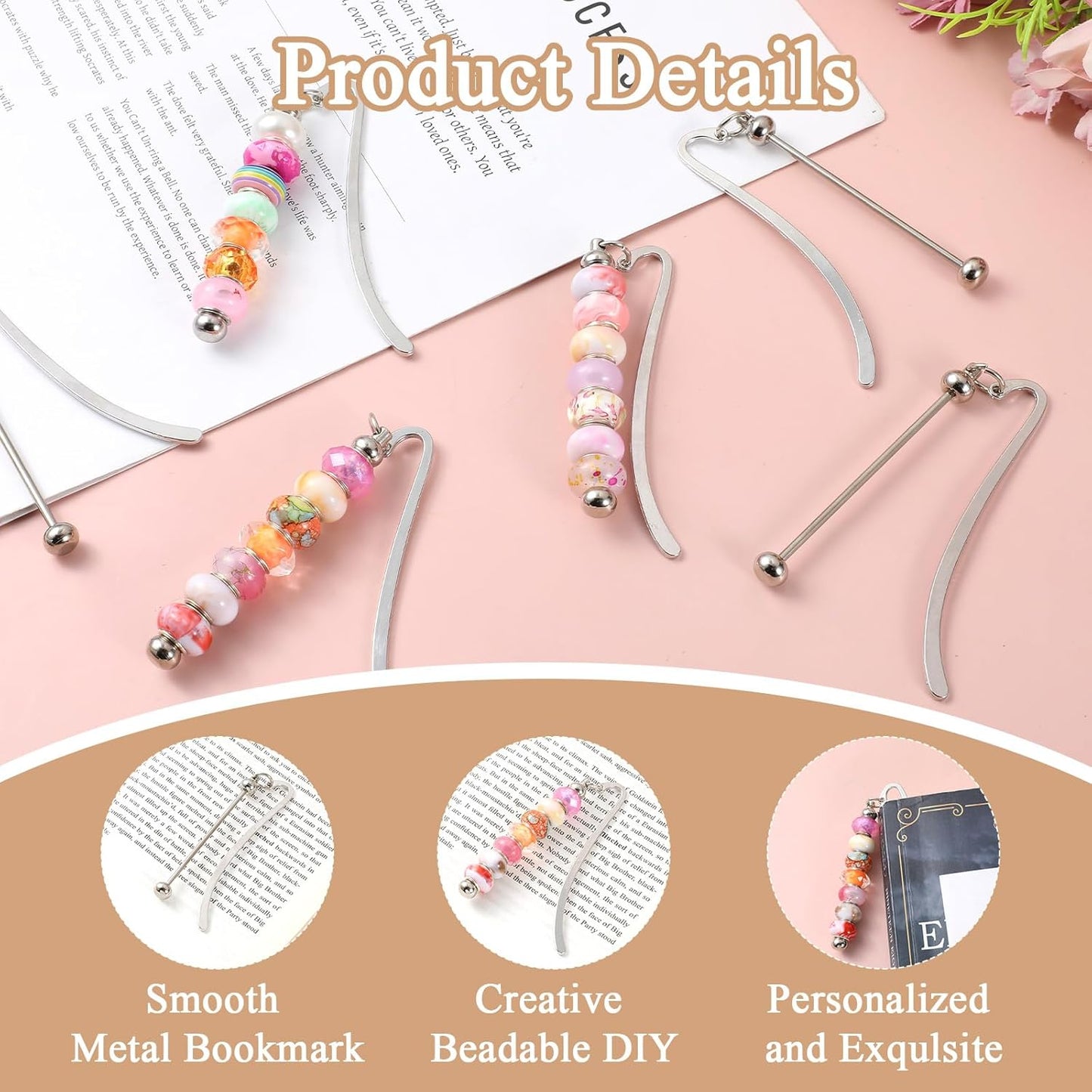 30 Pcs Beadable Bookmarks DIY Metal Blank Bar for Beads, Bulk Beading Bookmark Craft Kit for Jewelry Pendant Charms, Gift for Book Lovers, Learners, Teachers (Silver)
